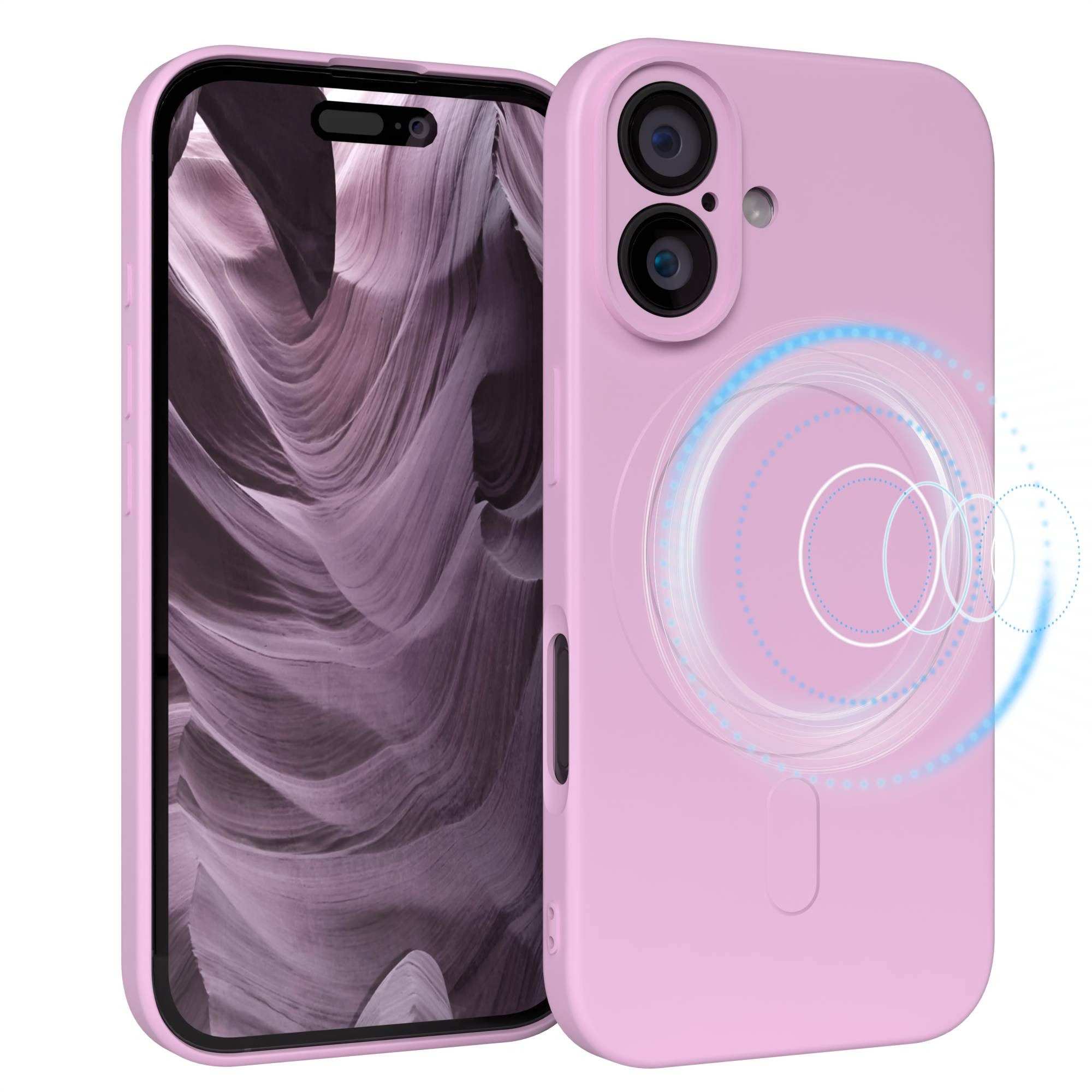 EAZY CASE Handyhülle TPU Hülle mit/-ohne MagSafe Apple iPhone 16 6,1 Zoll, TPU Hülle mit Kameraschutz Qi-Charging Soft Smart Slimcover Pink