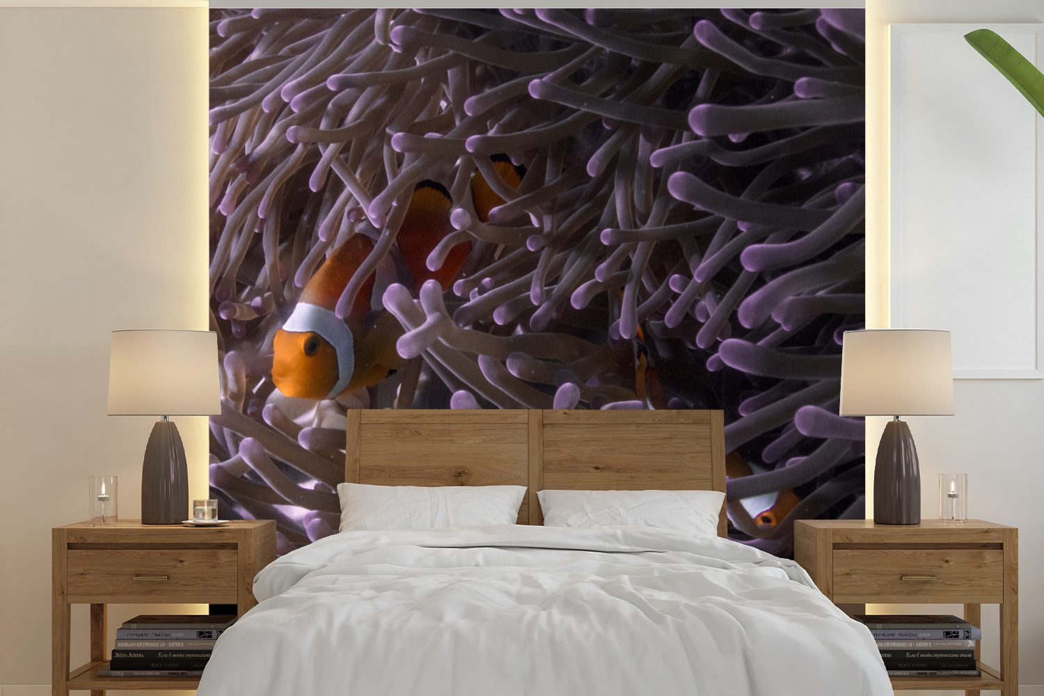 MuchoWow Fototapete zwischen Schlafzimmer, versteckt Seeanemonen, St), oder für Wandtapete Matt, bedruckt, Tapete (5 Clownfisch Vinyl Wohnzimmer