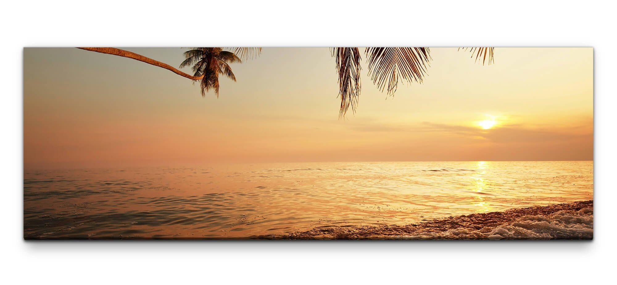 Leinwandbild Bilder XXL Strand mit Palme Wandbild auf Leinwand