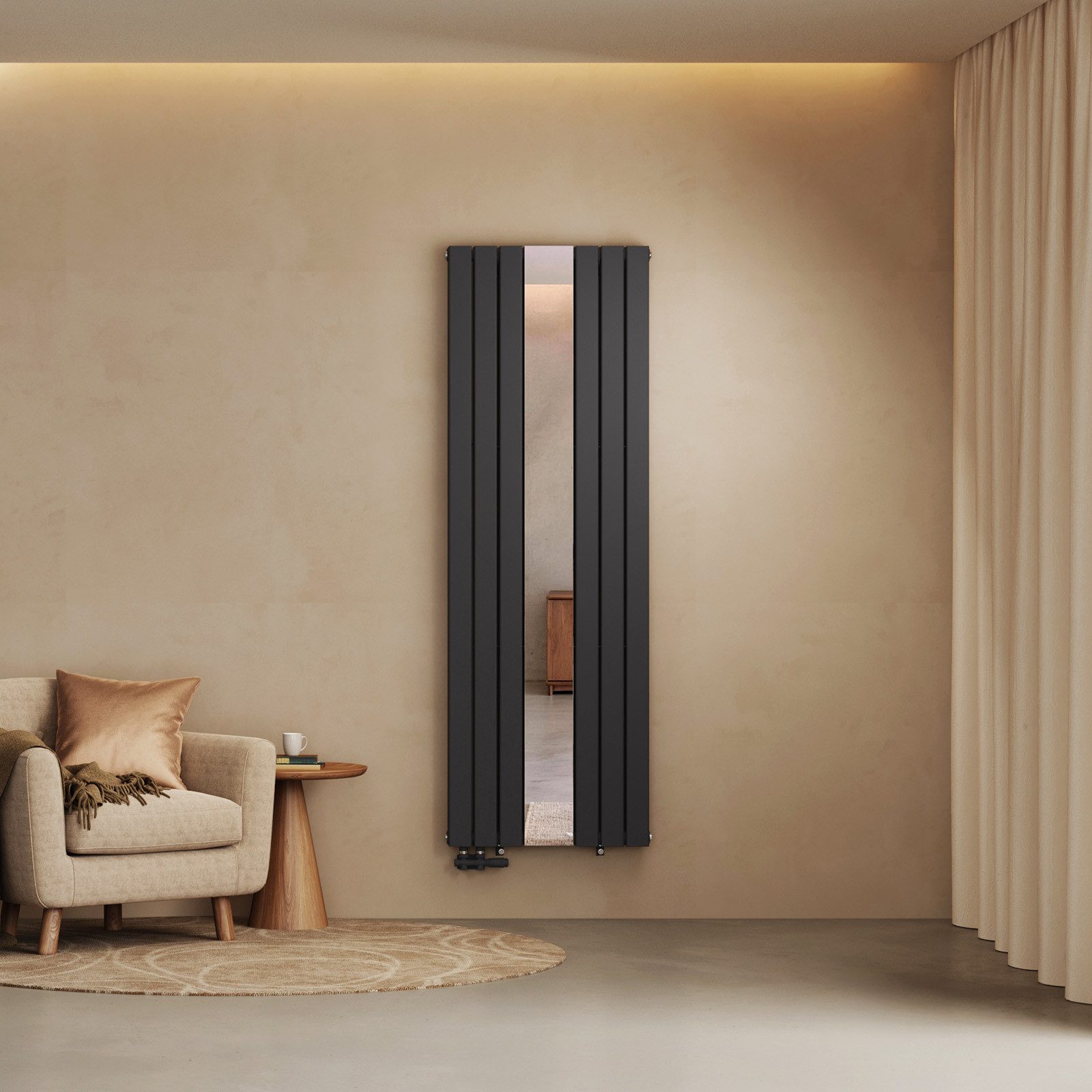EMKE Heizkörper Vertikal 1800x608 mm Doppellagig mit Ganzkörperspiegel, SPCC-Stahl Warmwasser-Heizkörper, 1788W