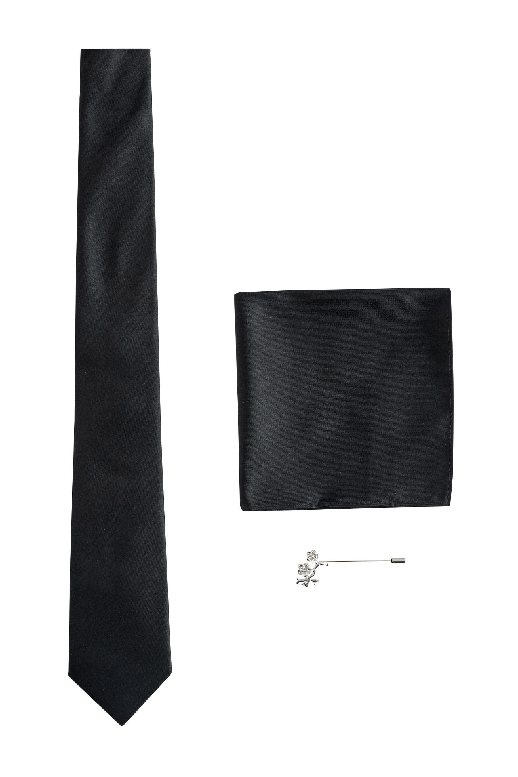 Next Krawatte Seidenkrawatte und Einstecktuch mit Pin (3-St) günstig online kaufen