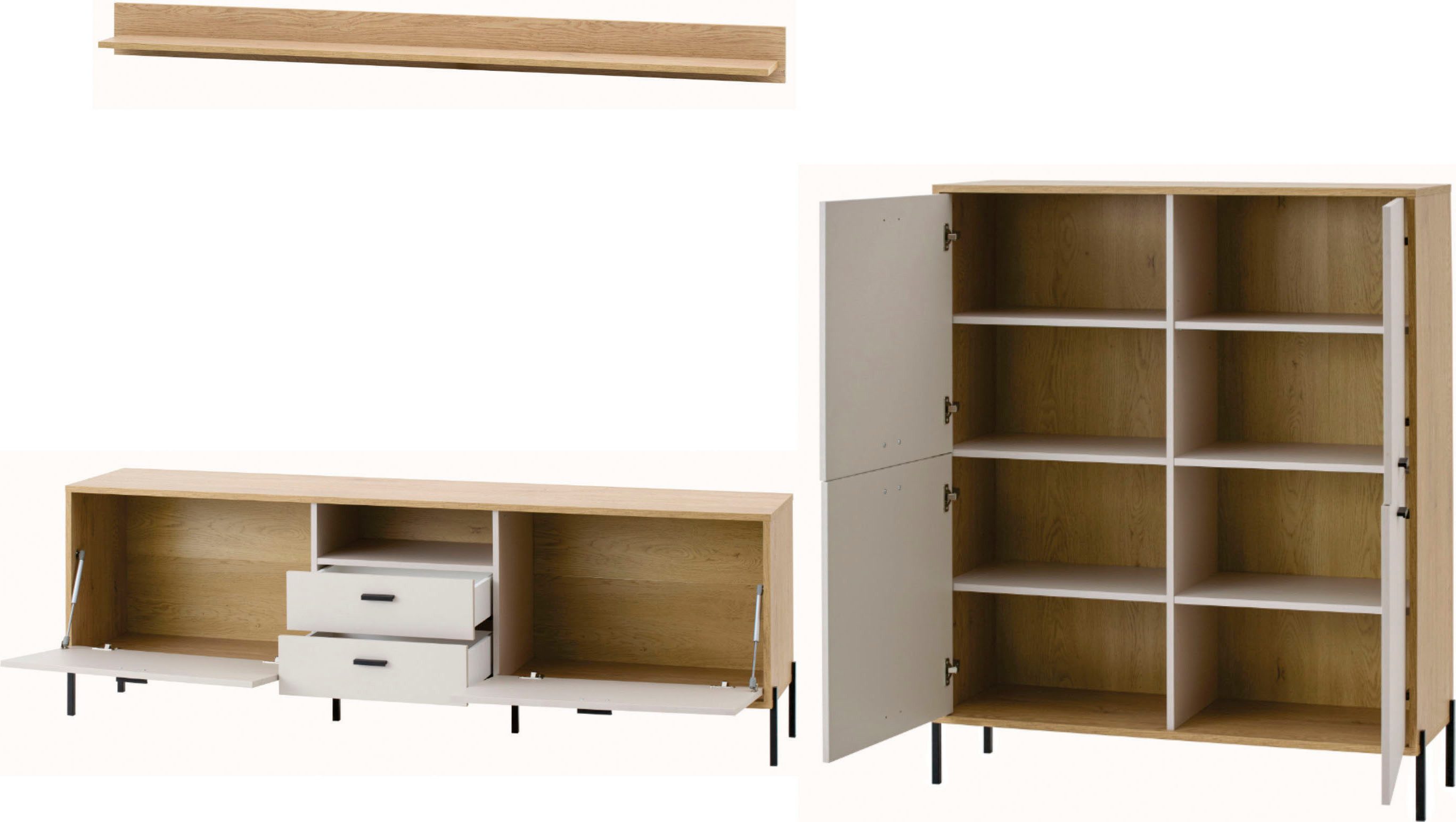 Home affaire Wohnwand Fredericia, moderne Anbauwand, Komplettset in Kaschmir, (Set, 3-St), enthält Lowboard, Highboard und Wandboard, 320 cm breit