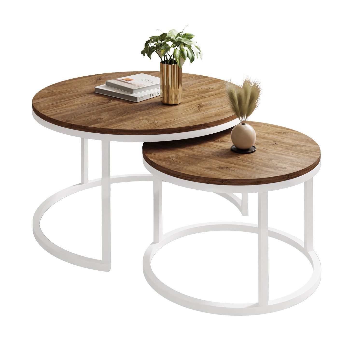 ALLHOUSE24 Couchtisch runder Sofatisch 2 in 1 LOFT Metall Gestell Tisch Ø 80/60 (2er Set), Ø80/60 cm