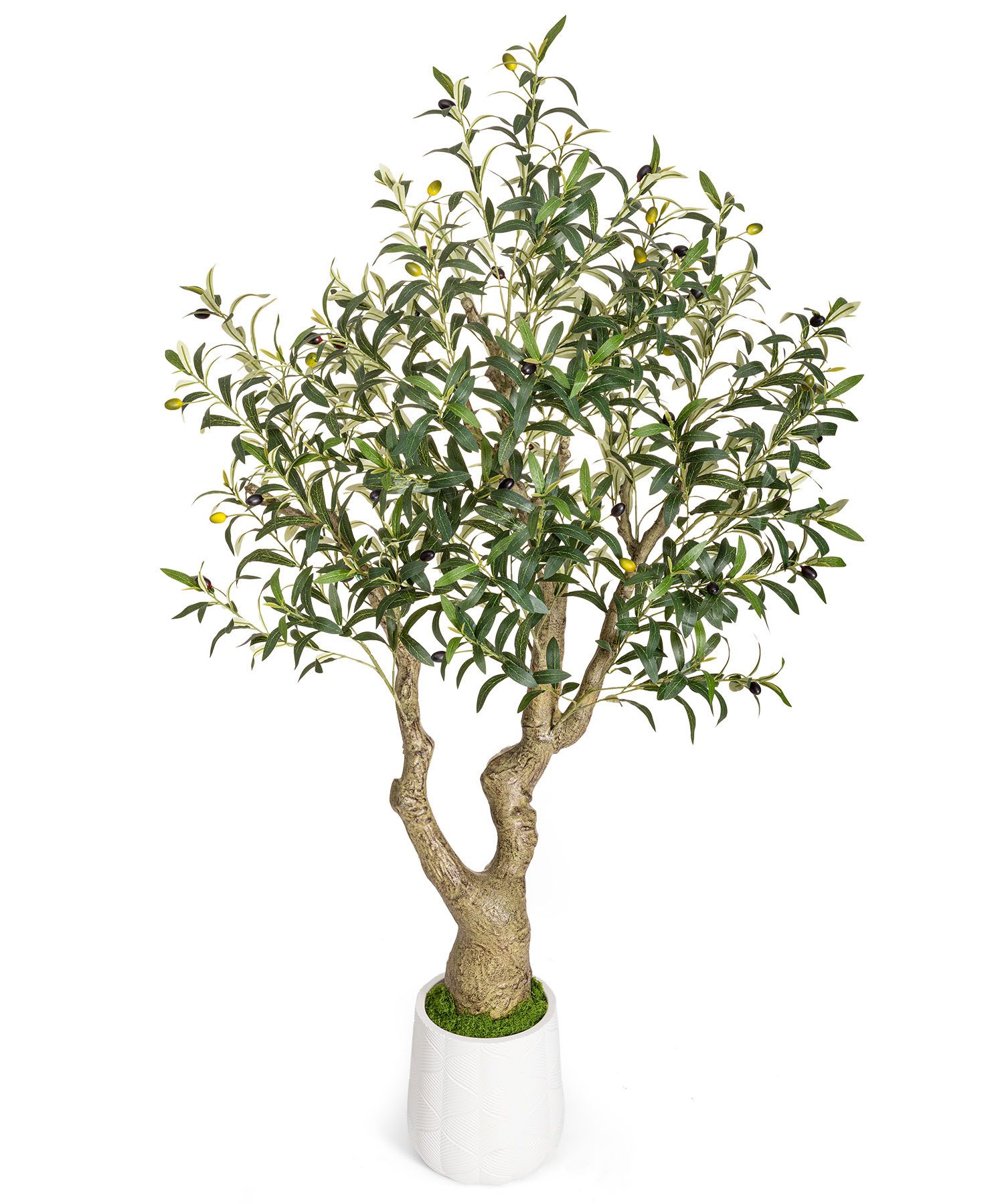 Yorbay Olivenbaum Künstlicher Olivenbaum mit dicker Stamm, Pflanztopf, 1738 Blätter, 73 Oliven, mit grüner Moosdekoration, Höhe 180cm