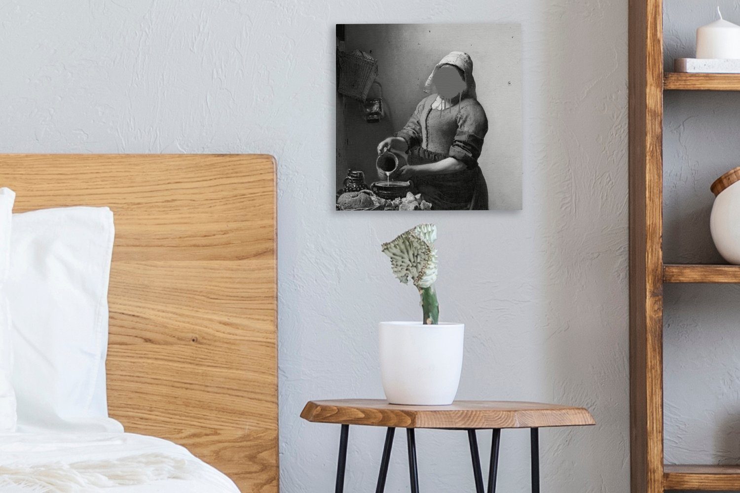 OneMillionCanvasses® Gemälde Das Milchmädchen Leinwand (1 und Johannes Wohnzimmer - für - Schwarz weiß, bunt Vermeer Schlafzimmer St), Bilder