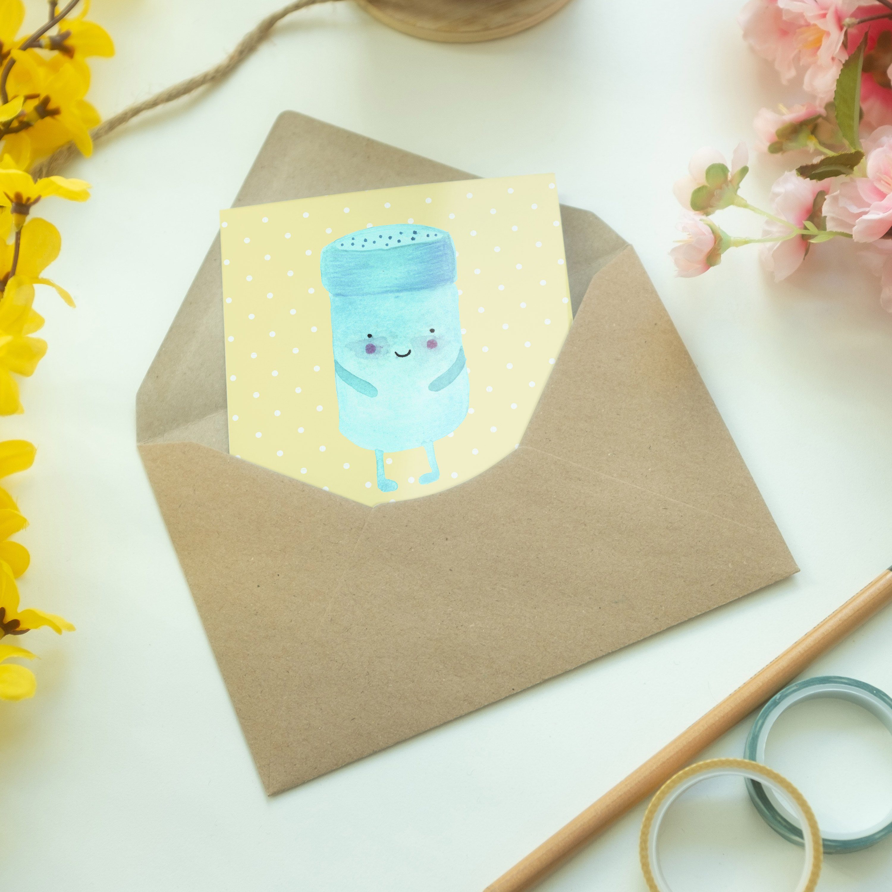 Mr. & Mrs. Panda Klappkarte, Gelb Einladungskar - Geschenk, BestFriends-Salt Grußkarte - Pastell