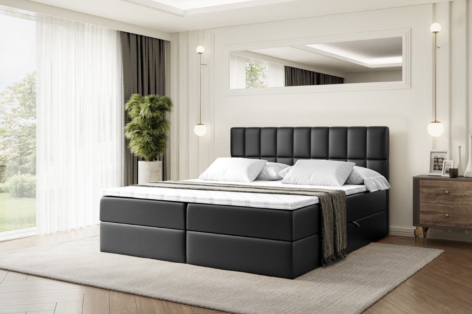 ALTDECOR Boxbett MIAMI (Multipocket-Matratze H4, H3 Matratze Bonellfederung, Topper, Kopfteil)