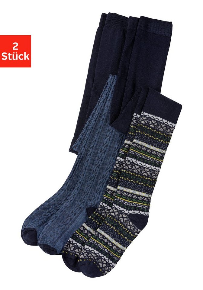Zopfmuster Strickstrumpfhose all mit St) 2 (Packung over H.I.S und Muster