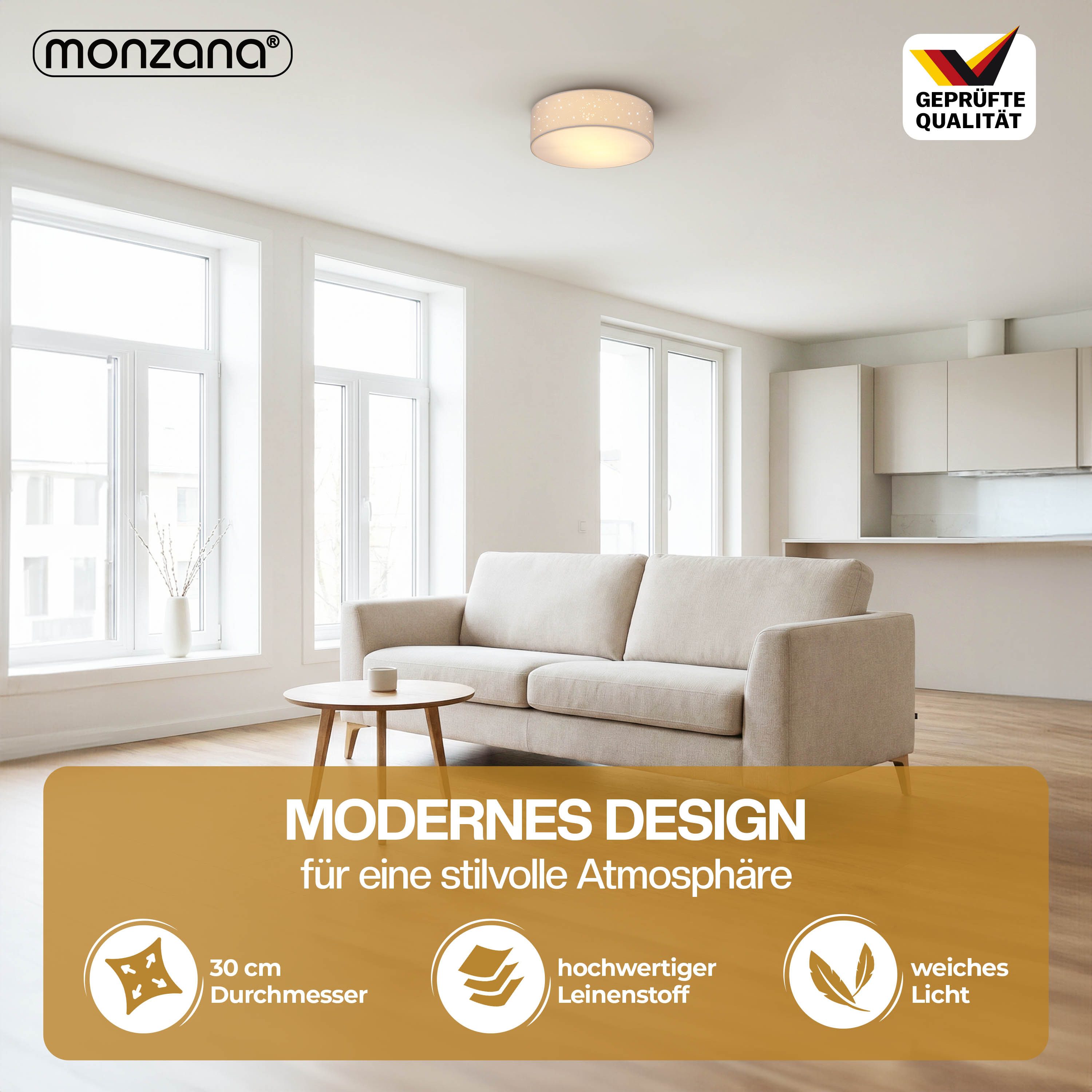 monzana Deckenleuchte, 30 cm, Sternenhimmel Rund Stoffschirm 30 cm 1-Flammig E27 Modern