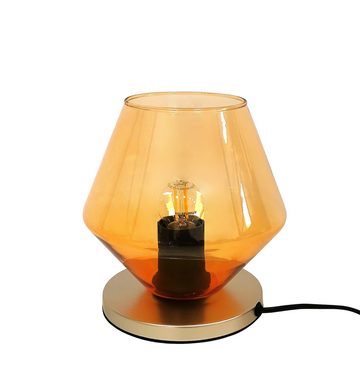 TRANGO LED Tischleuchte, 2er Set 7012AL Retro LED-Tischlampe *PUB* Glaskegel Tischleuchte in AMBER inkl. je 1x E27 LED-Leuchtmittel & Kabelschalter, Fensterbank Leuchte, Nachttischlampe, Fensterbank Leuchte, Nachttischlampe