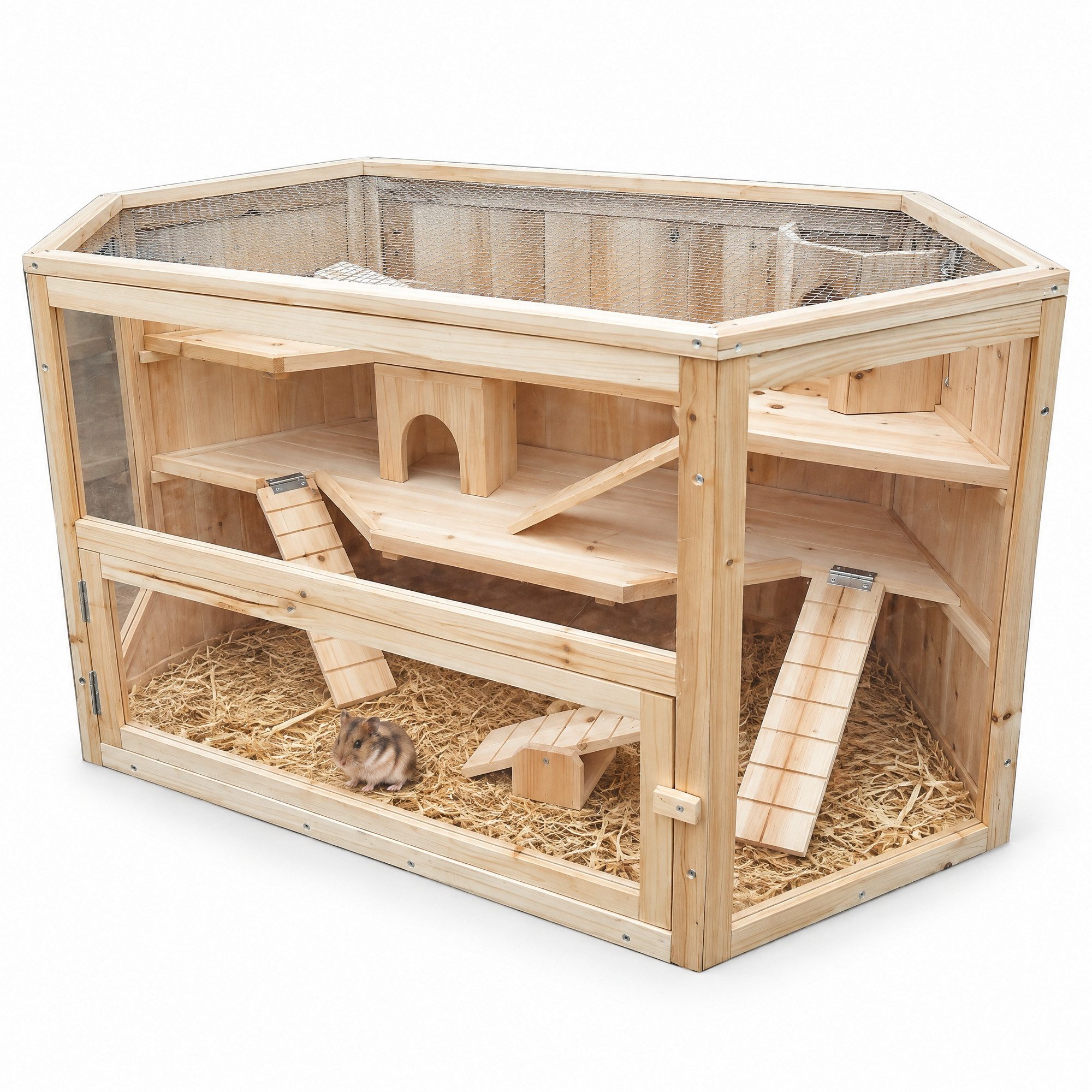 Melko Kleintierstall Kleintiergehege Hamsterkäfig Kleintierkäfig Nagerkäfig Holz Stall, Naturbelassen
