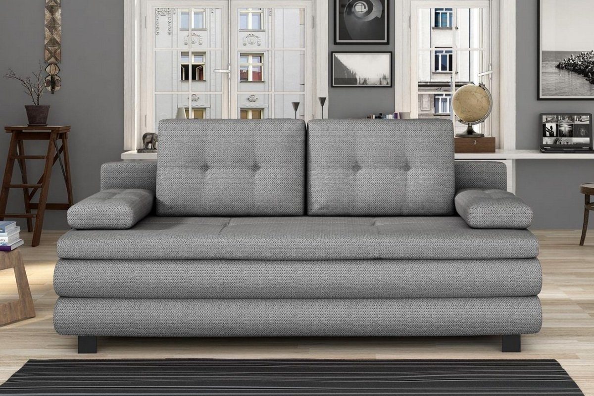 Sofa Dreams Schlafsofa Luka Strukturstoff grau, Rücken umklappbar zur Liegefläche