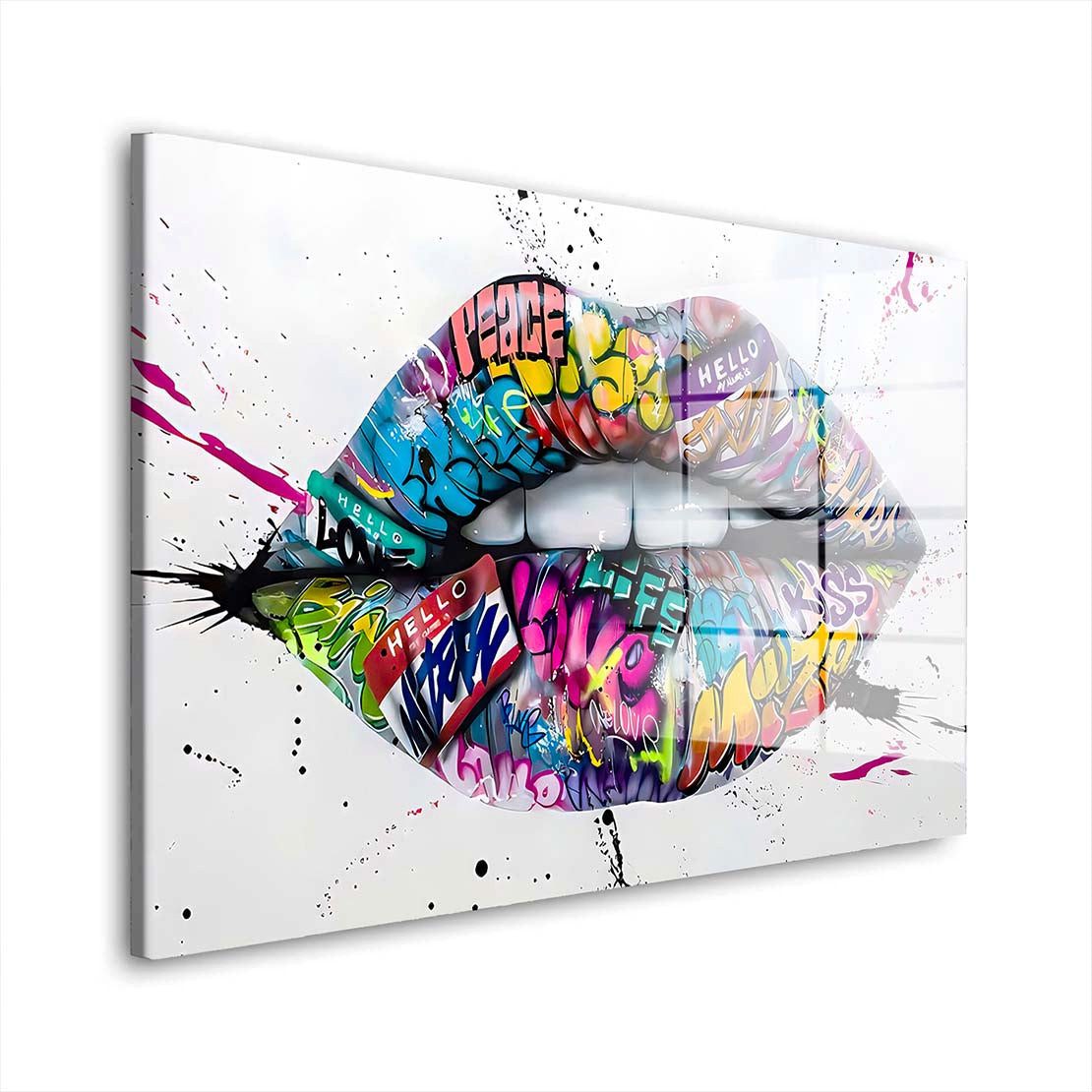 Artedinoi Acrylglasbild Lippen Street Art Lips Pop Art Acrylglas Wandbild Bild Wanddeko Wohnzi