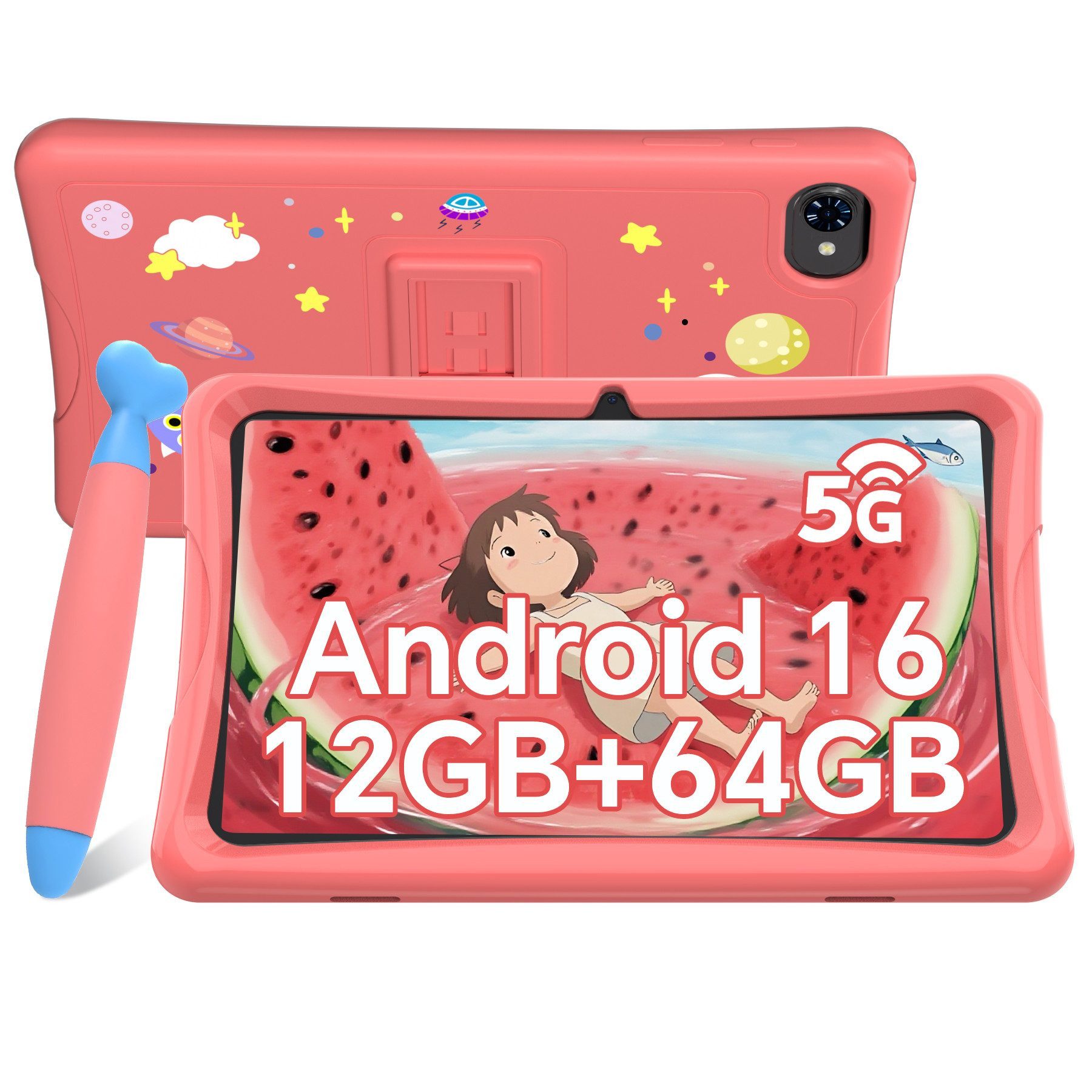 VekfulPC 10,1" K10 Kinder Tablet mit Hülle und Stift Tablet (10.1", 64 GB, Android16, Android 16, Google Kids Space, 10,1" HD, 5000mAh, 12GB+64GB)