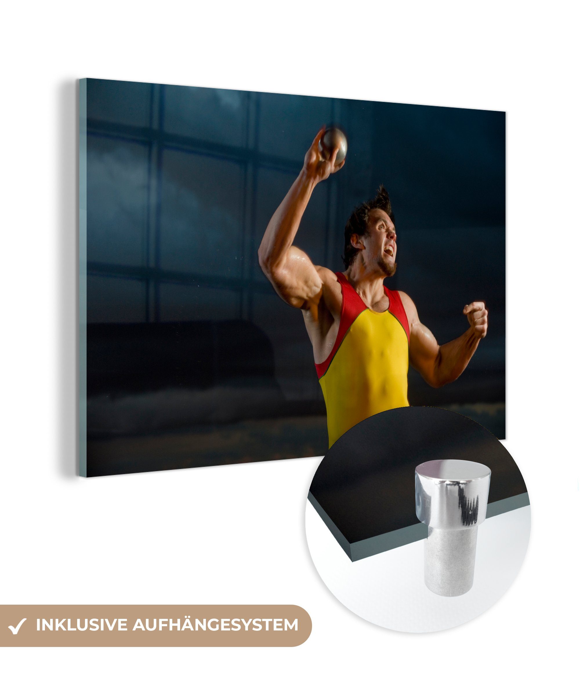 MuchoWow Acrylglasbild Ein Athlet, der eine Kugel wirft, (1 St), Acrylglasbilder Wohnzimmer & Schlafzimmer | Bilder