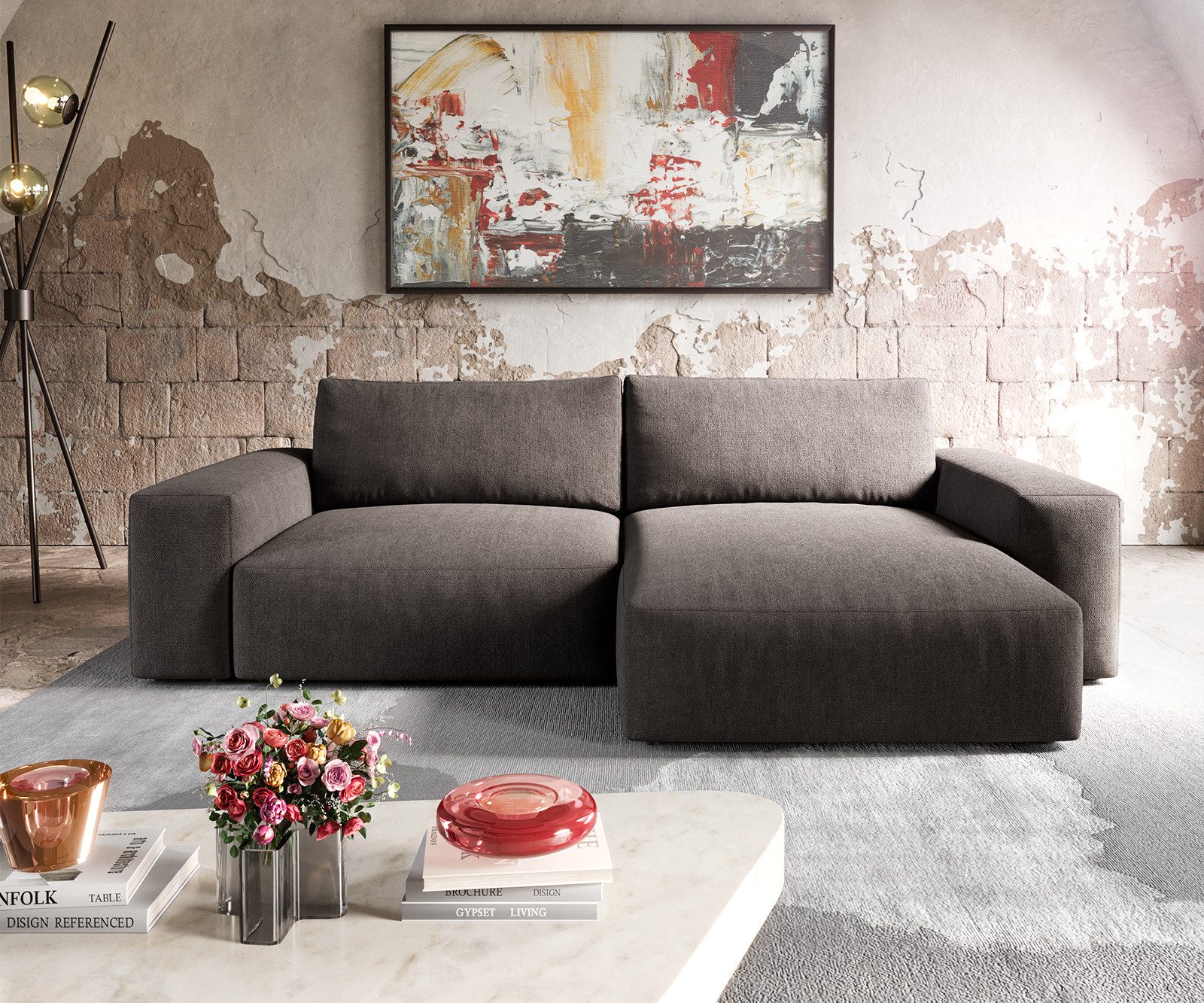 DELIFE Ecksofa Lanzo, XL Mikrofaser Khakibraun günstig online kaufen