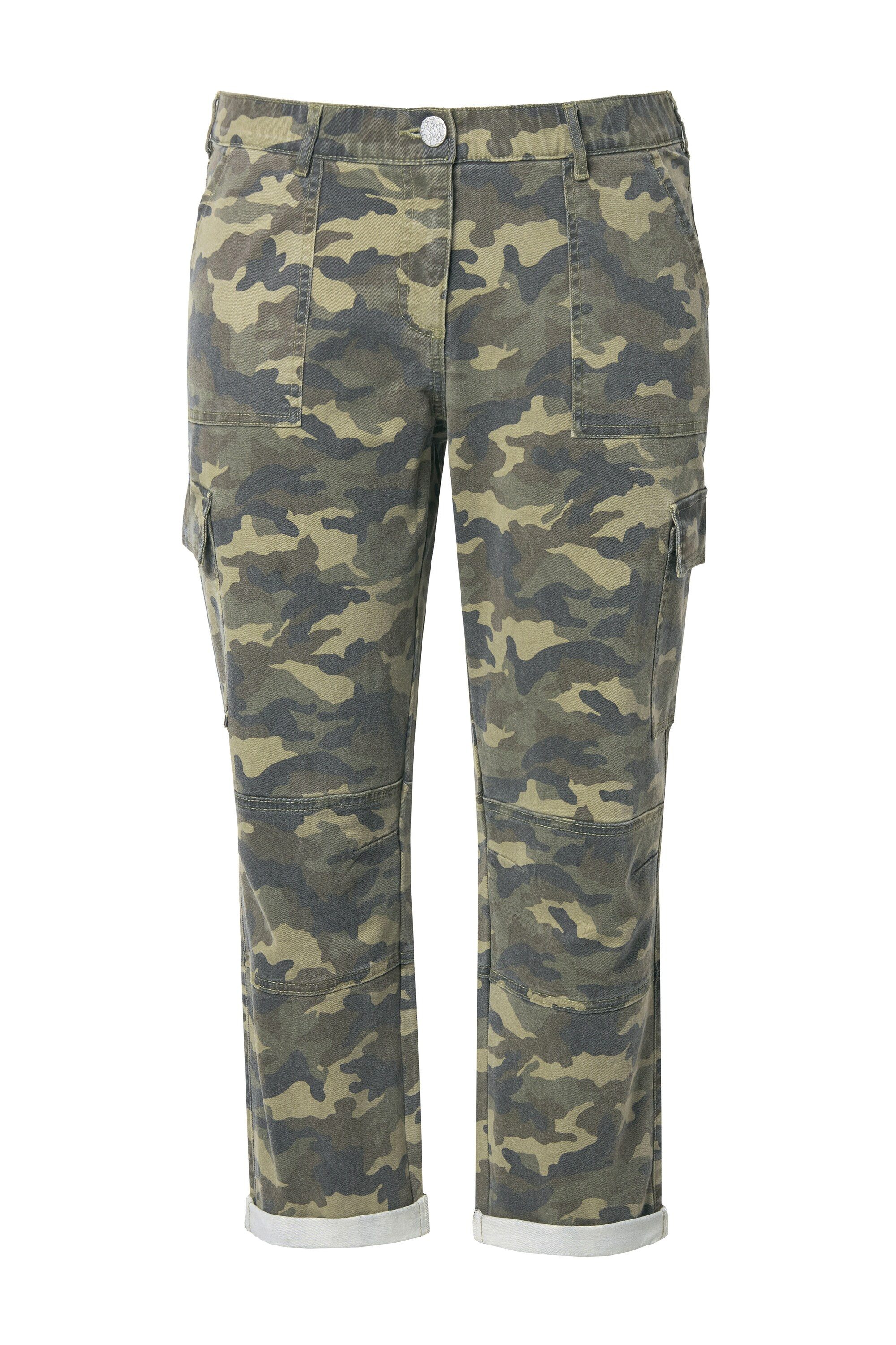 Ulla Popken Cargoshorts Boyfriend-Hose Camouflage Fransensaum günstig online kaufen