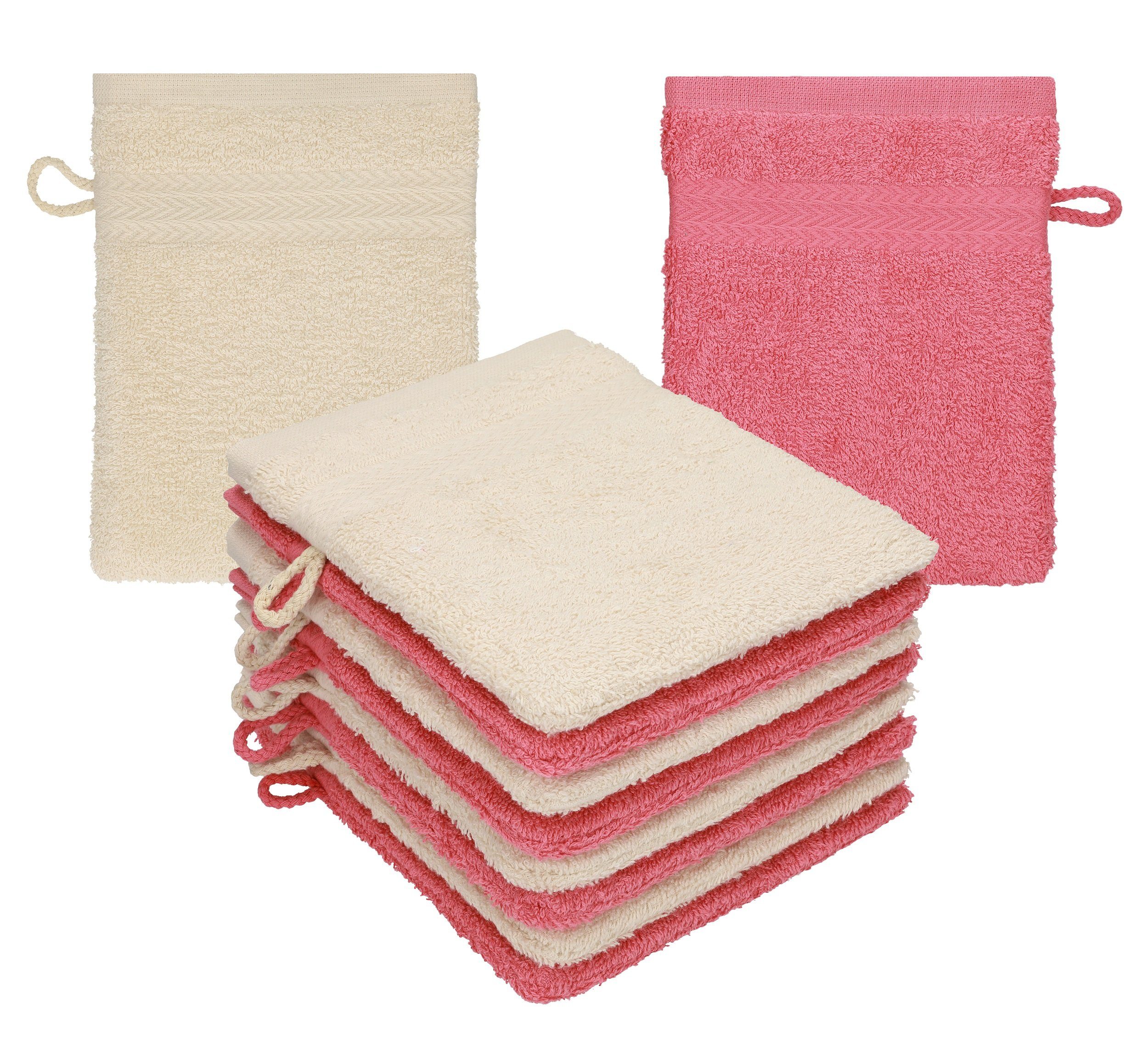 Betz Waschhandschuh 10 Stück Waschhandschuhe Premium 100% Baumwolle Waschlappen Set 16x21 cm Farbe Sand - Himbeere