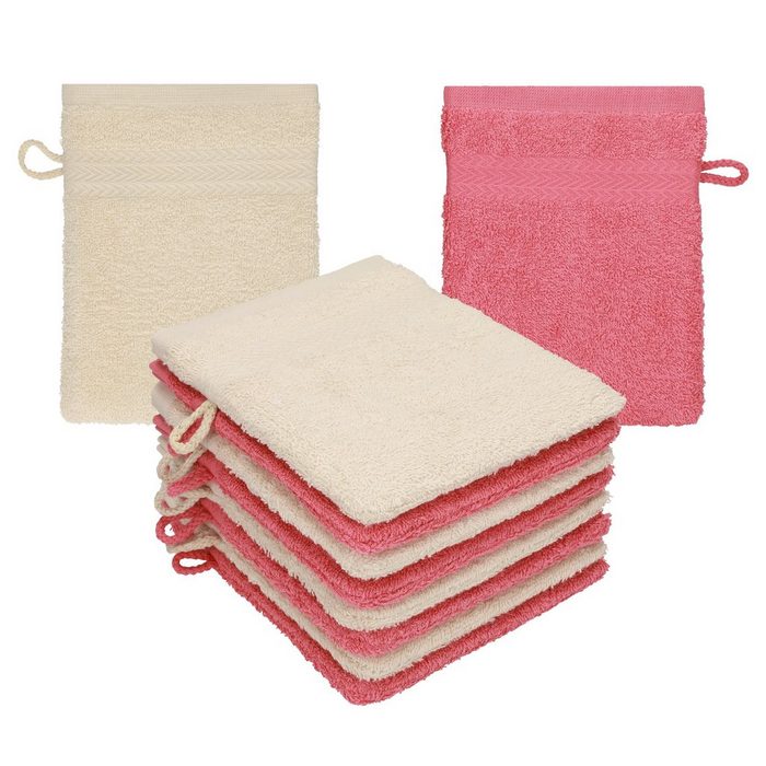 Betz Waschhandschuh 10 Stück Waschhandschuhe Premium 100% Baumwolle Waschlappen Set 16x21 cm Farbe Sand - Himbeere