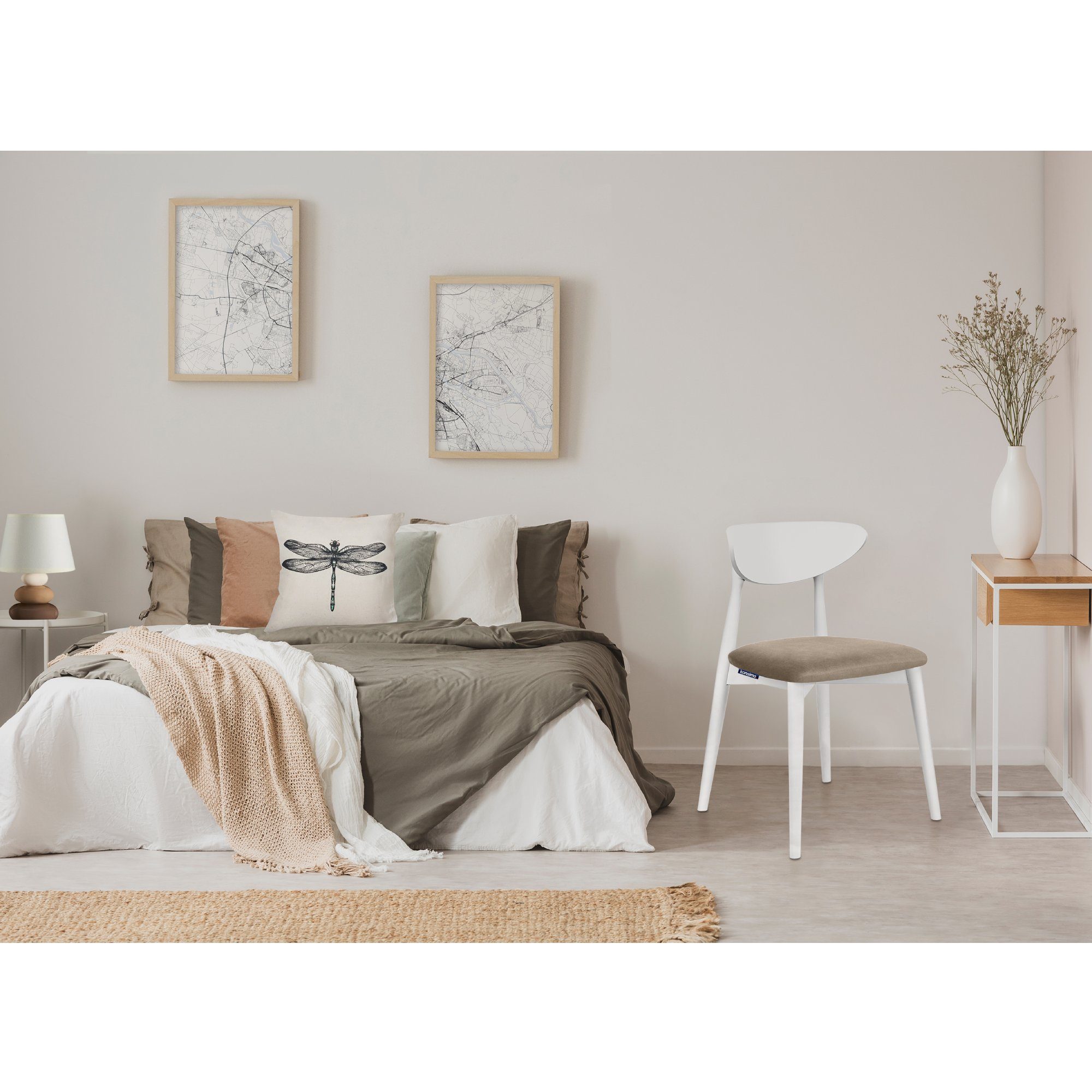 St), beige Konsimo Veloursitz Küchenstühl (Esszimmerstühl, Massivholz, Holzstuhl RABI aus 1 weiß Esszimmer / Gestell Esstischstühl Stühl weiß