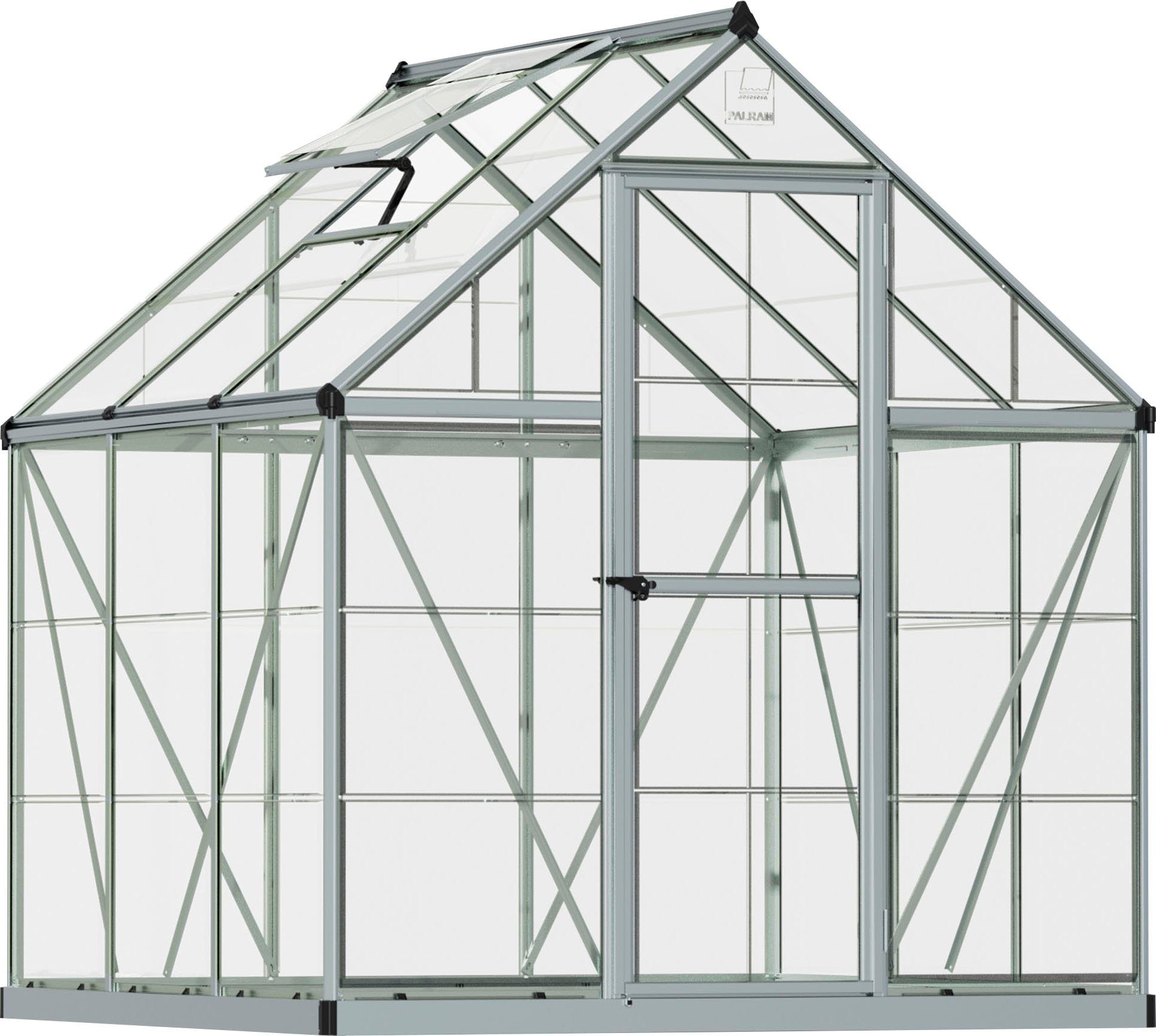 Palram - Canopia Gewächshaus Harmony, BxTxH: 185 x 185 x 208 cm, 0,7 mm Wandstärke, Set, inkl. Fundamentrahmen, mit klaren Polycarbonatplatten, silberfarben