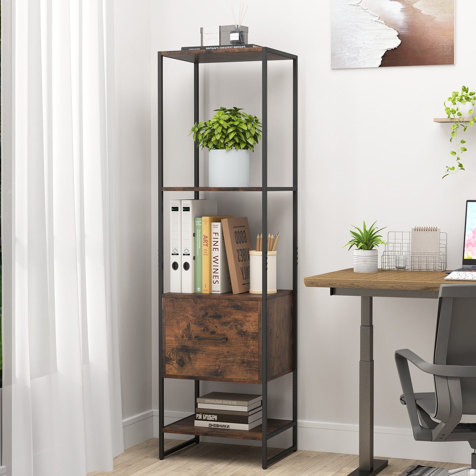 COSTWAY Bücherregal, mit Schublade, offenen Regalen, günstig online kaufen