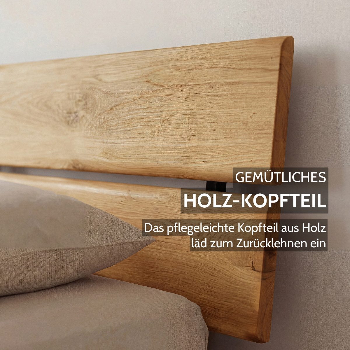 Liadomo Bettgestell Bologna, Bett, Doppelbett, Massive Eiche oder Akazie (Liegefläche 140 x 200; 160 x 200; 180 x 200 cm), Holzkopfteil, Industrial-Look, mit Metallkufen schwarz