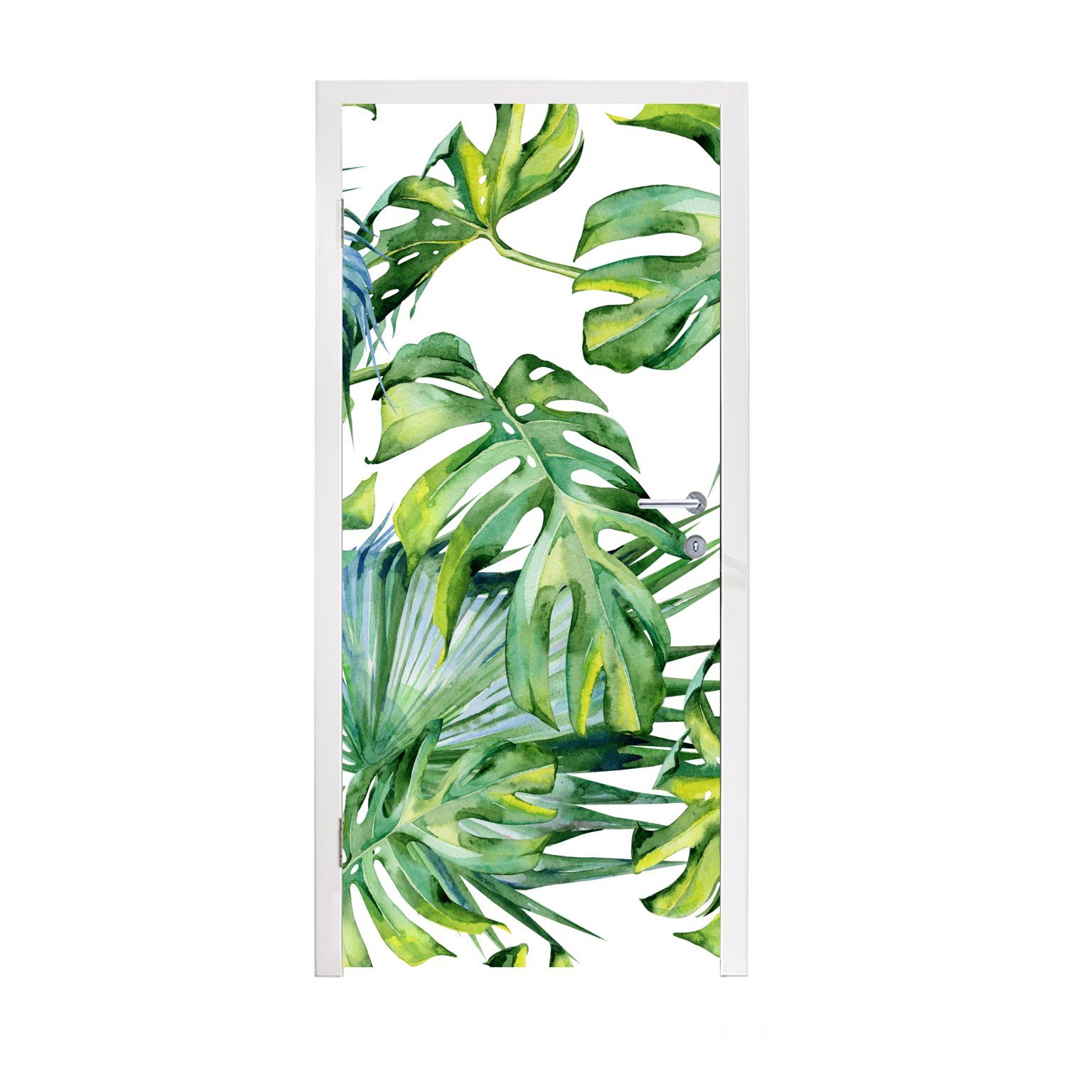 MuchoWow Türtapete Monstera - St), 75x205 Aquarell Türaufkleber, - bedruckt, - - cm Kinder für Mädchen - Matt, Kinder, - Jungen Fototapete (1 Tür, Muster