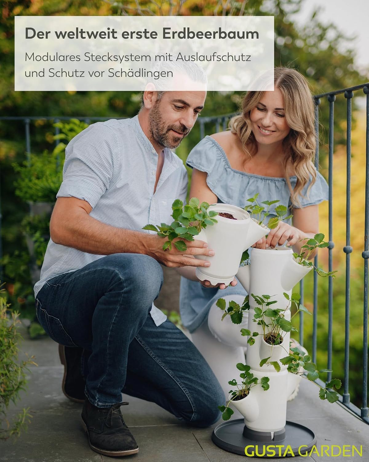 Gusta Garden Hochbeet SISSI STRAWBERRY starter (inkl. Wasserauslaufschutz & Wasserleitsystem), Erdbeerbaum mit 4 Etagen, weiß – Bild 2 von 5