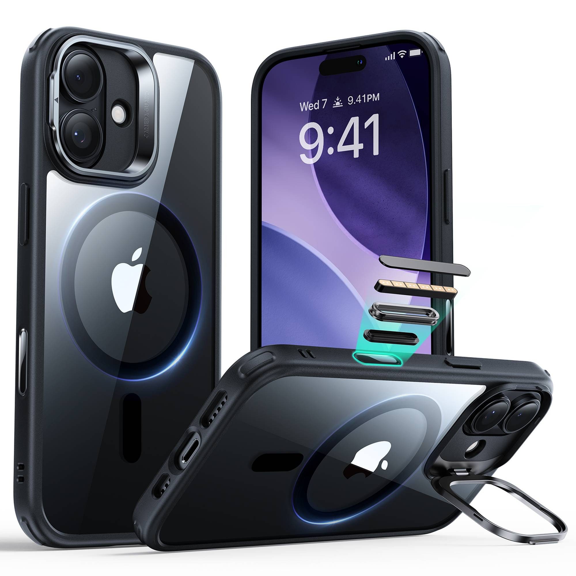 ESR Handyhülle Classic Hybrid HaloLock für iPhone 17 6,3", Kamerasteuerung Taste, Stash Stand, 3 Modi Ständer