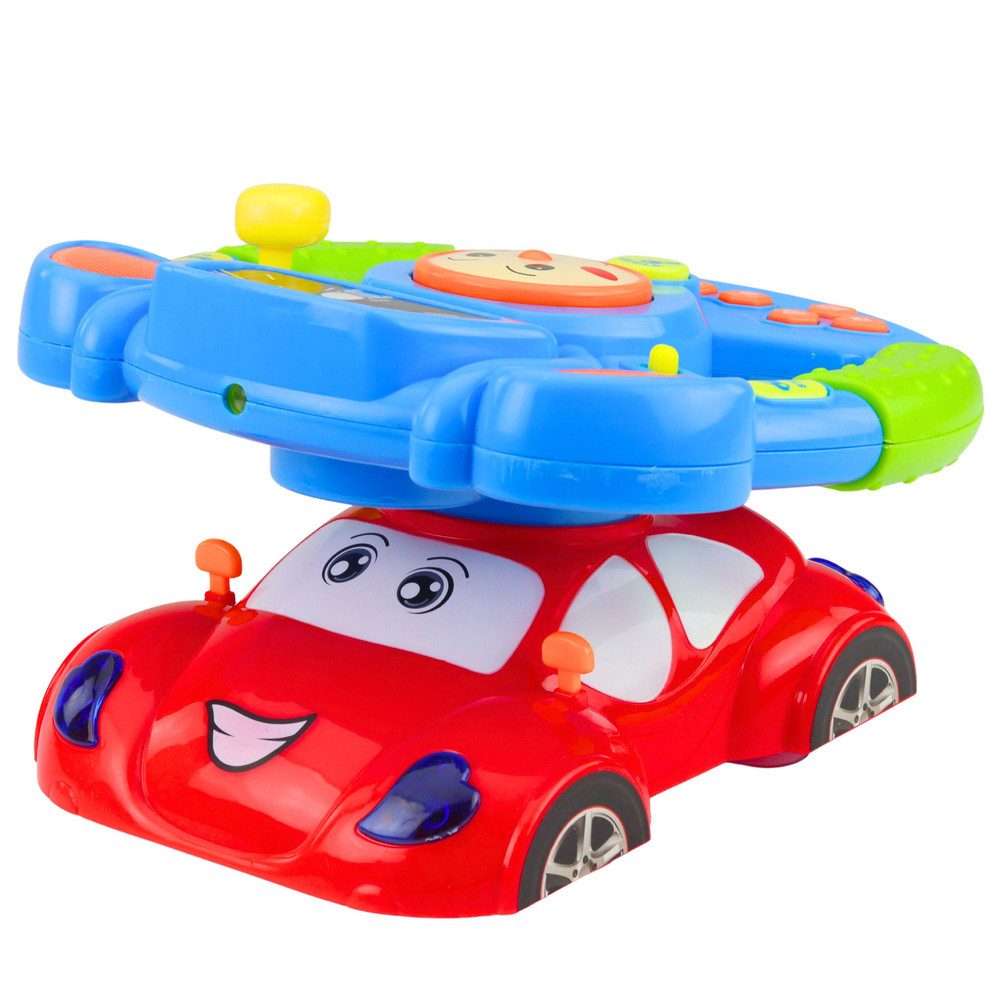 LEAN TOYS Spielzeug-Lenkrad Kinderlenkrad Fahrsimulator Lernspielzeug, (Spar-Set, 1-tlg., 24 x 16 cm interaktiv), LED-Licht, Melodien, Projektor, Schalthebel
