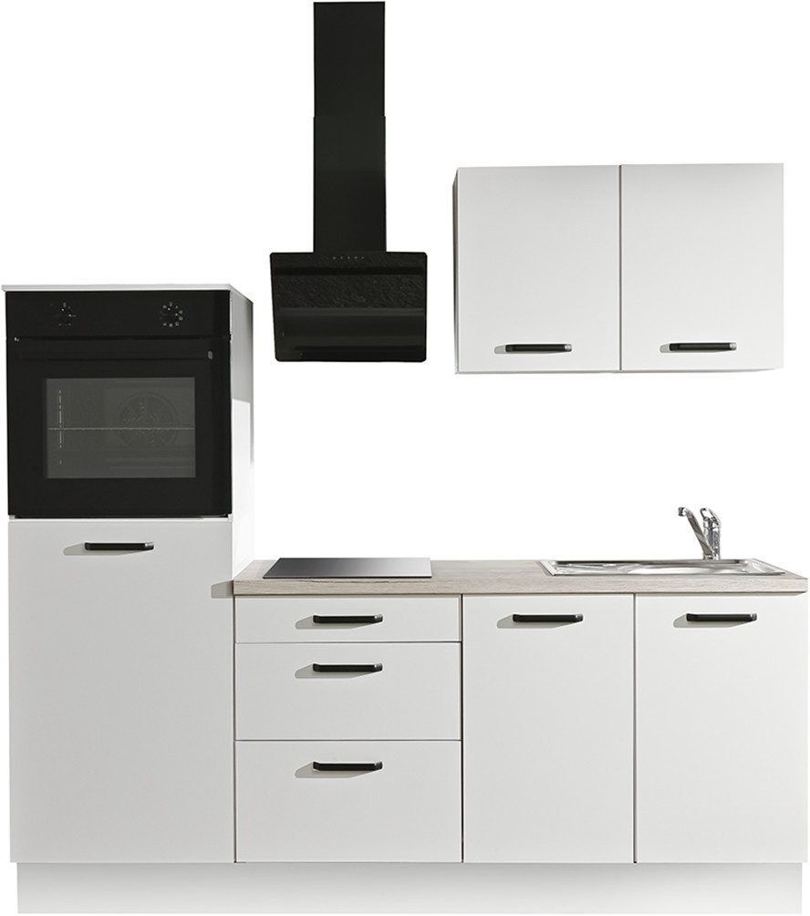 wiho Küchen Küchenzeile Compact: Kleines Format, große Ausstattung, optional mit E-Geräten, Variante ohne Kühlschrank, Breite 210 cm