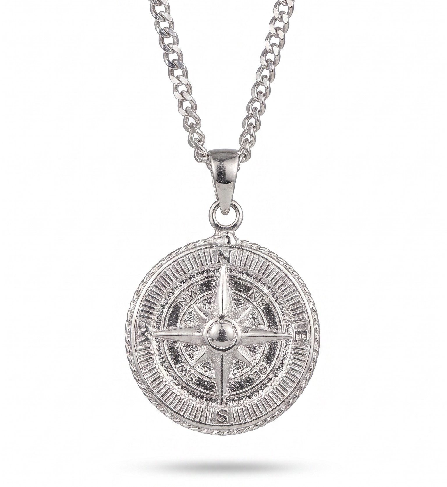 NAHLE Panzerkette Silberkette 925 Silber Kompass Anhänger Halskette für Damen & Herren (2-tlg., inklusive Schmuckbox), Inklusive Silberputztuch