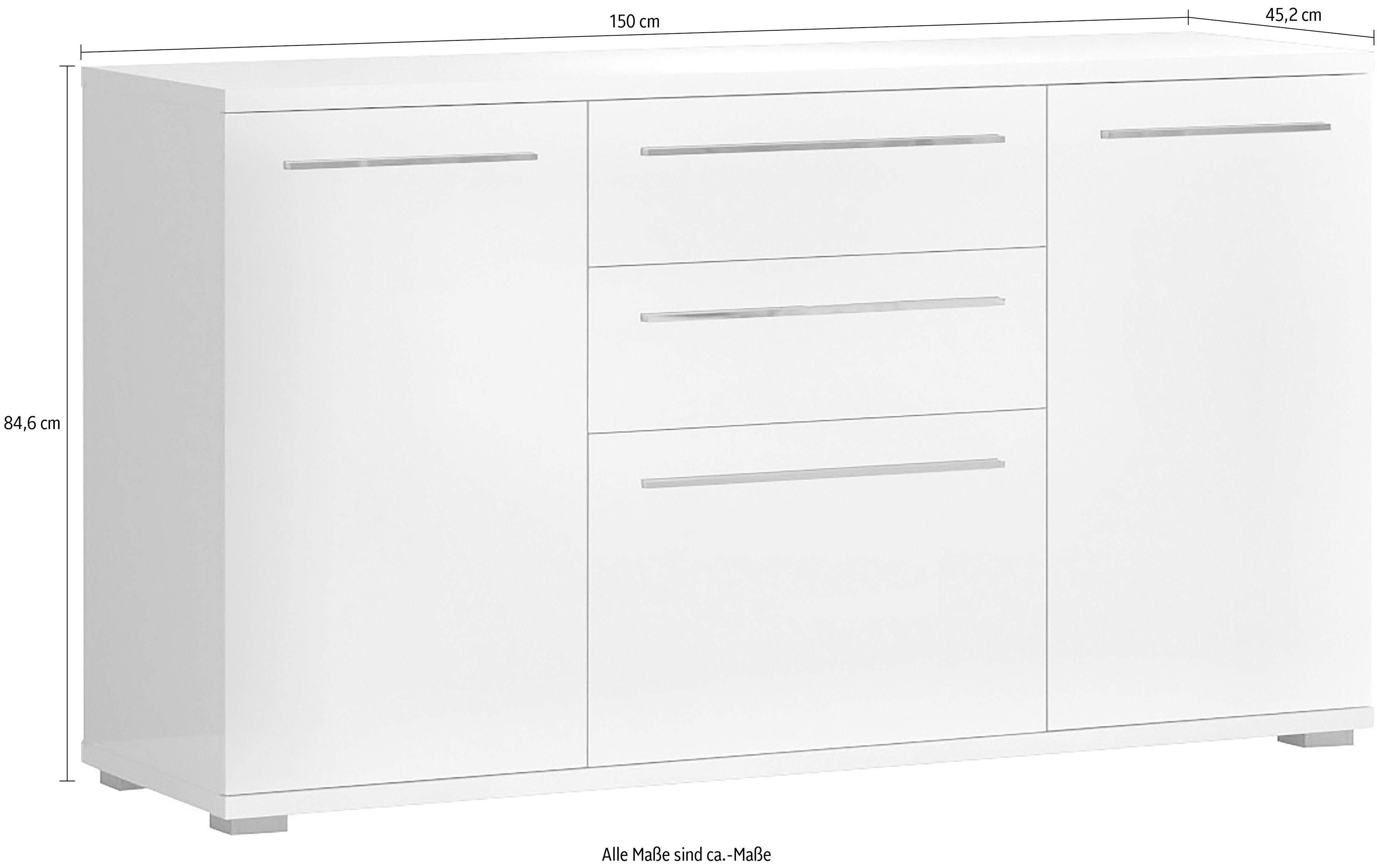 OTTO home Kommode Piano (H/B/T): 84,6/150/45,2cm), Hochglanz UV lackiert, Soft-Close Funktion