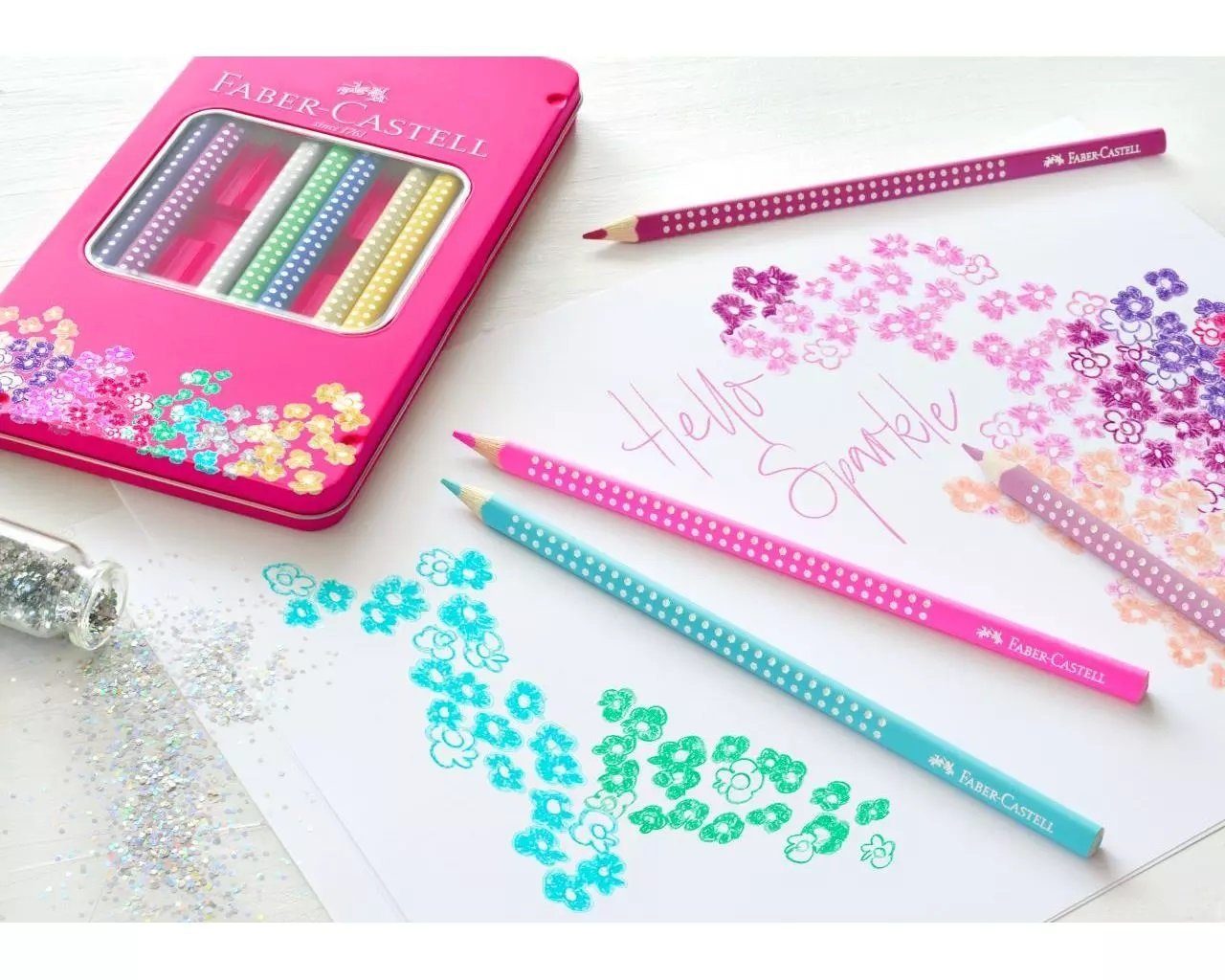 Faber-Castell Buntstift 12er Set Sparkle Bunstifte, (Buntstifte-Set, 12-tlg), im pinken Metallkasten – Bild 2 von 3