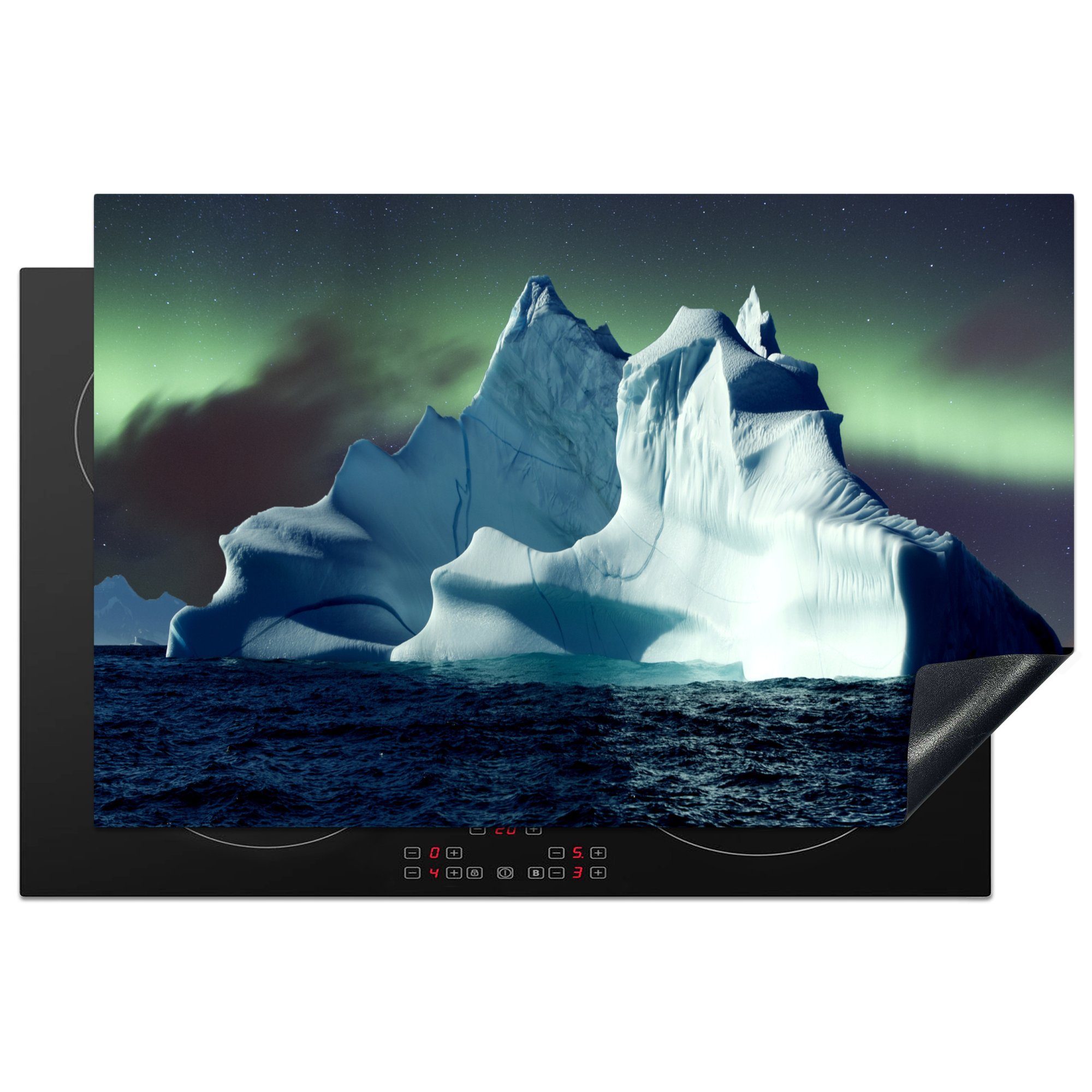 Beliebte Besonderheit MuchoWow Herdblende-/Abdeckplatte cm, Vinyl, küche, Ceranfeldabdeckung Schutz tlg), über für 81x52 Nordlicht Eisbergen, die (1 Induktionskochfeld