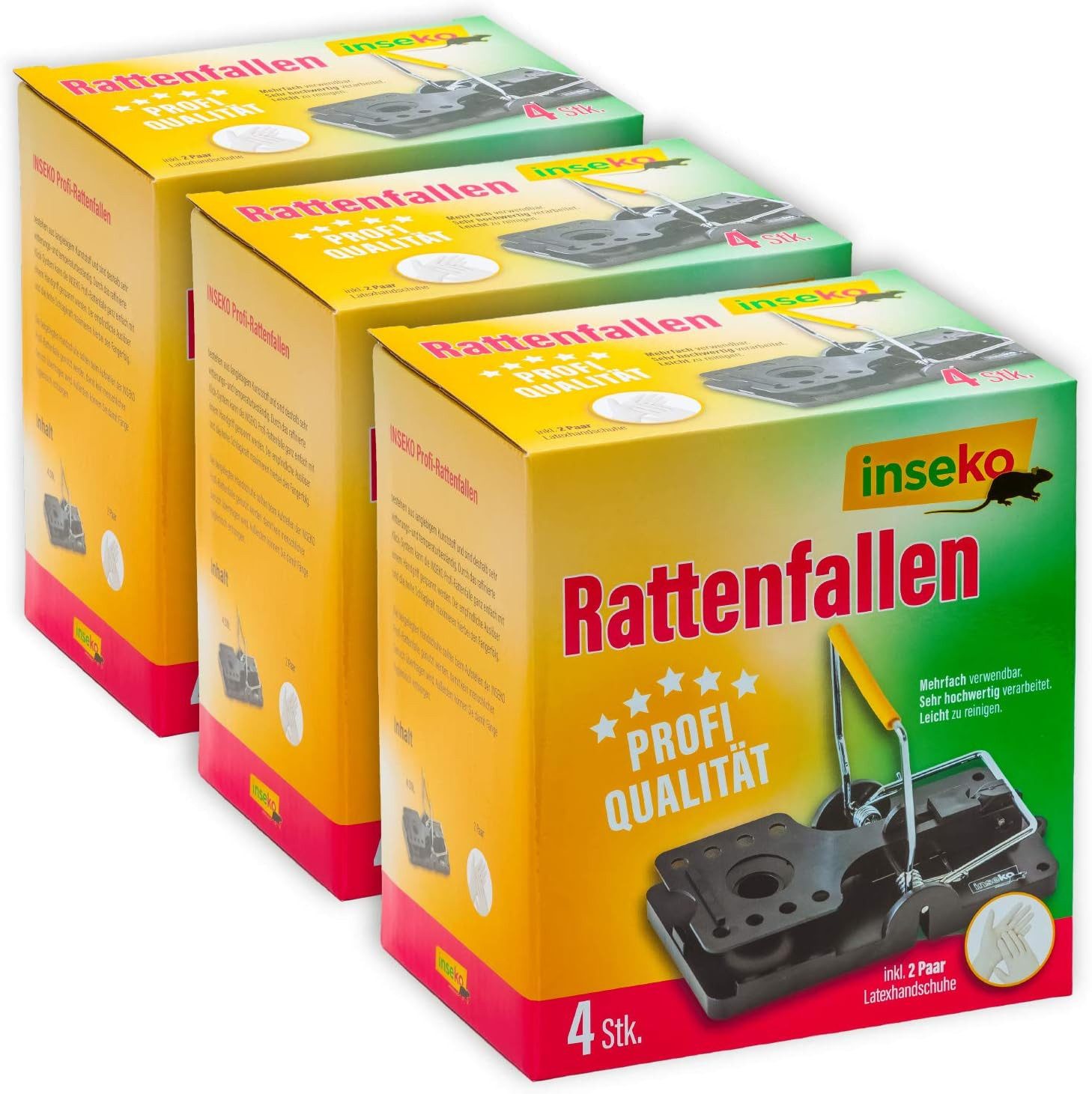 Inseko Schlagfalle 12 x inseko Profi-Rattenfallen I sehr hochwertig I wiederverwendbar, inklusive Handschuhe