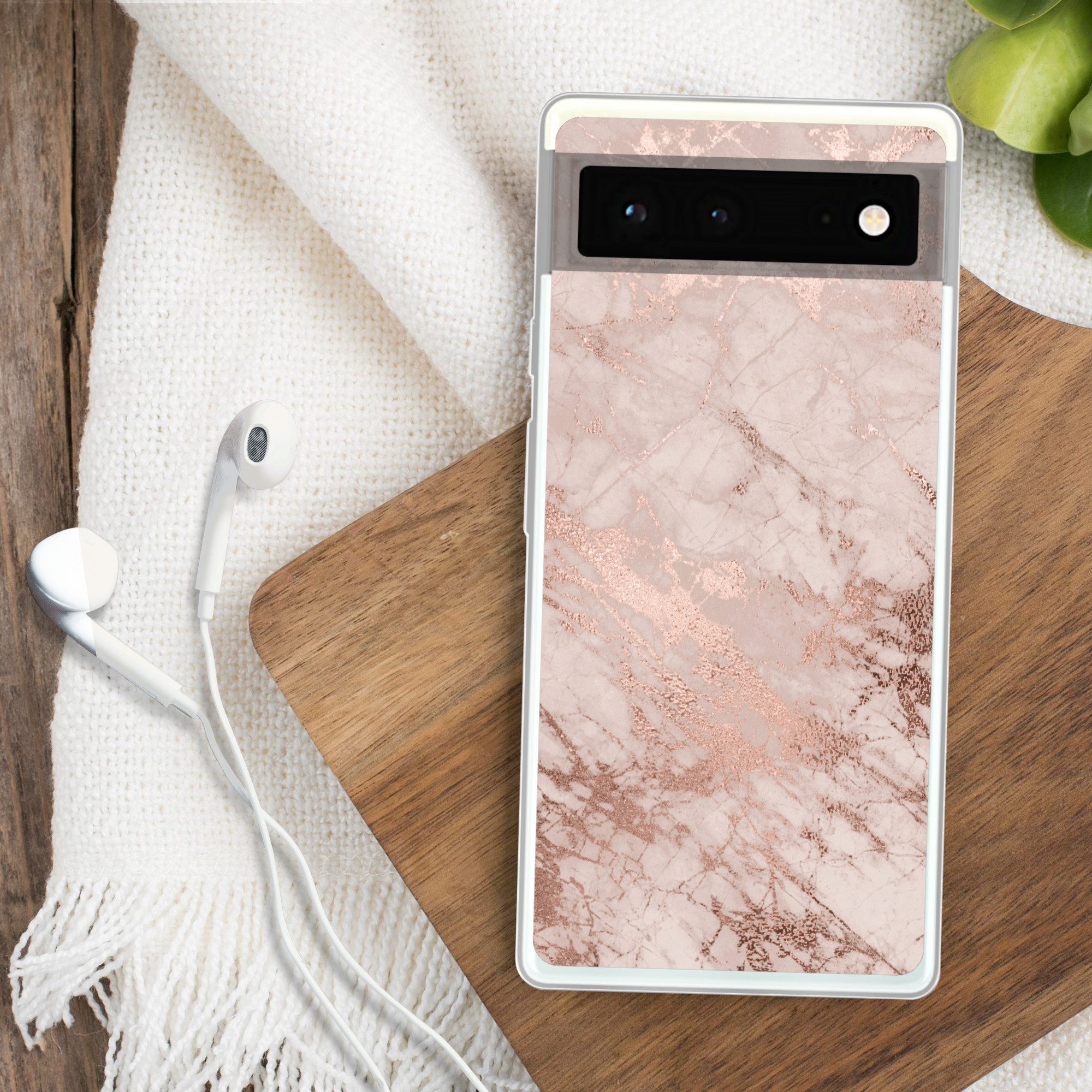 MuchoWow Handyhülle für Google Pixel 6 Marmor - Rosa - Luxus - Marmoroptik - Glitzer - Des, Handy Case, Silikon, Bumper Case Dünn