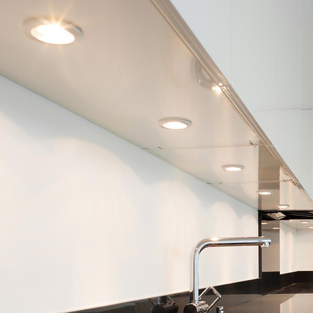 Einbaustrahler, Warmweiß, etc-shop 4er Strahler rund Flur LED Küchen Chrom fest verbaut, LED-Leuchtmittel Einbau Leuchte Set LED