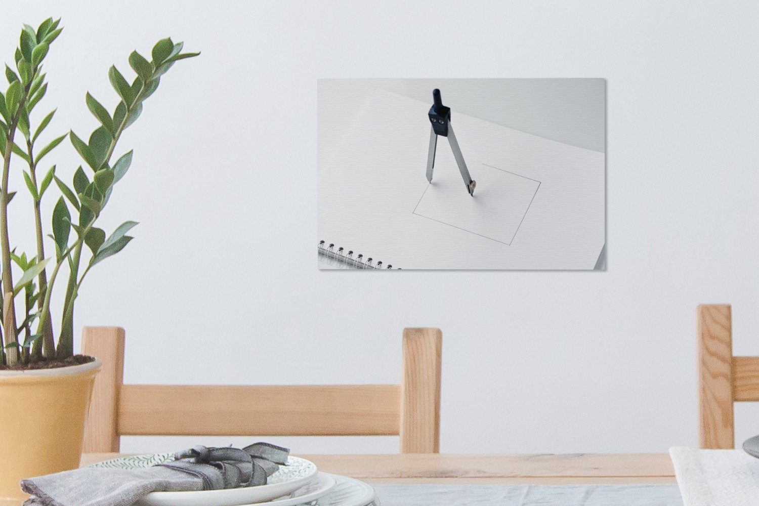 Leinwandbild (1 Ein Aufhängefertig, auf Papier Wanddeko, cm Leinwandbilder, Quadrat, weißem OneMillionCanvasses® Wandbild Zirkel St), im 30x20