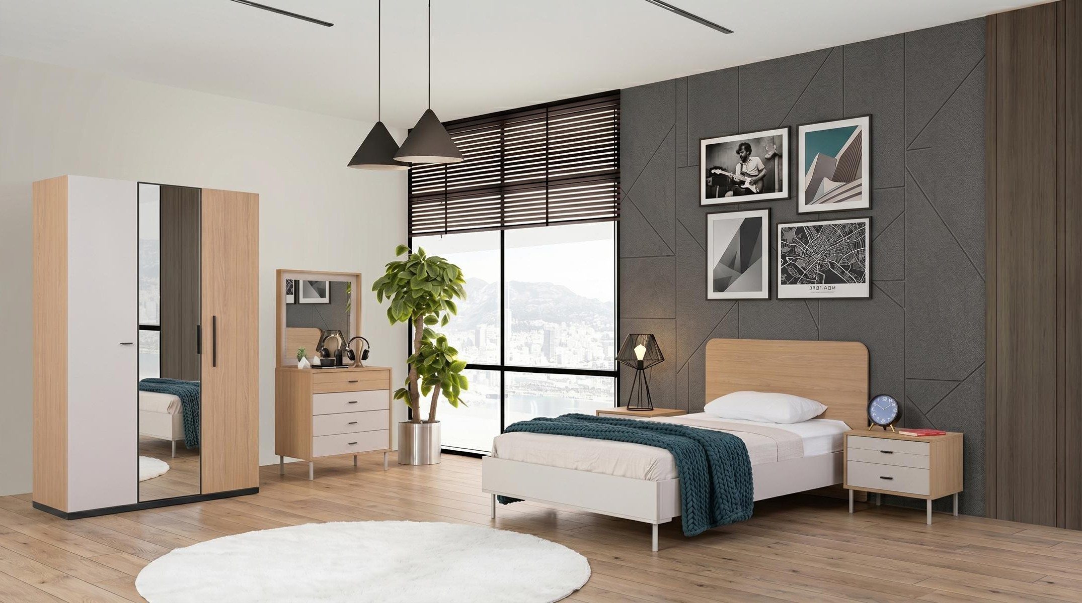 Xlmoebel Kleiderschrank Braun-weißer Kleiderschrank für modernes Jugendzimmer (Jugendzimmer-Set, 5-St., 5-tlg)