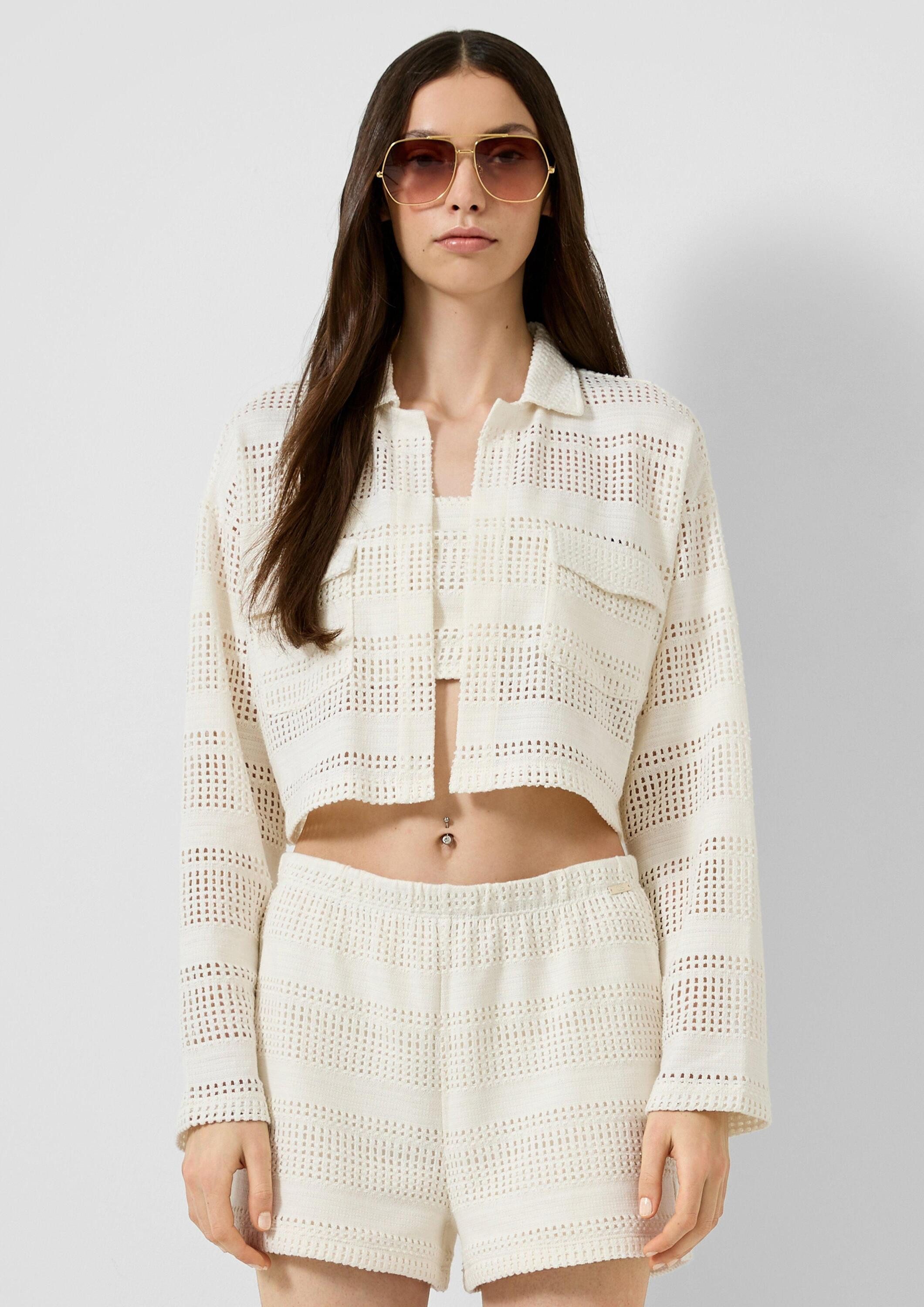 QS Cardigan T-Shirt Leichte Jacke in Häkeloptik