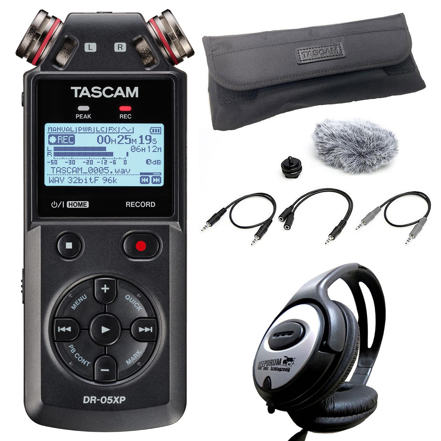 Tascam Audio-Recorder DR-05XP mit DR11CMK und Kopfhörer Digitales Aufnahmegerät