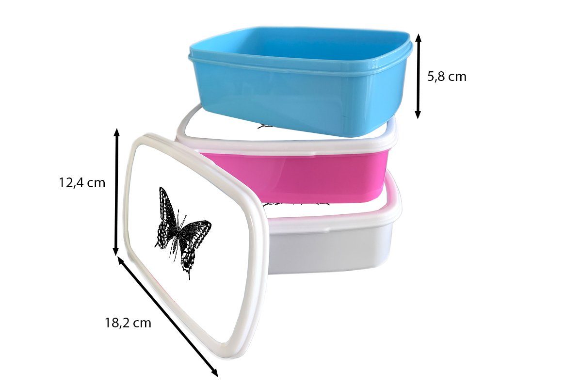 MuchoWow Lunchbox Schmetterling für für Kunststoff, Kinder - Mädchen Retro - Tiere Brotdose, und weiß, Erwachsene, (2-tlg), und Schwarz Brotbox und - Jungs