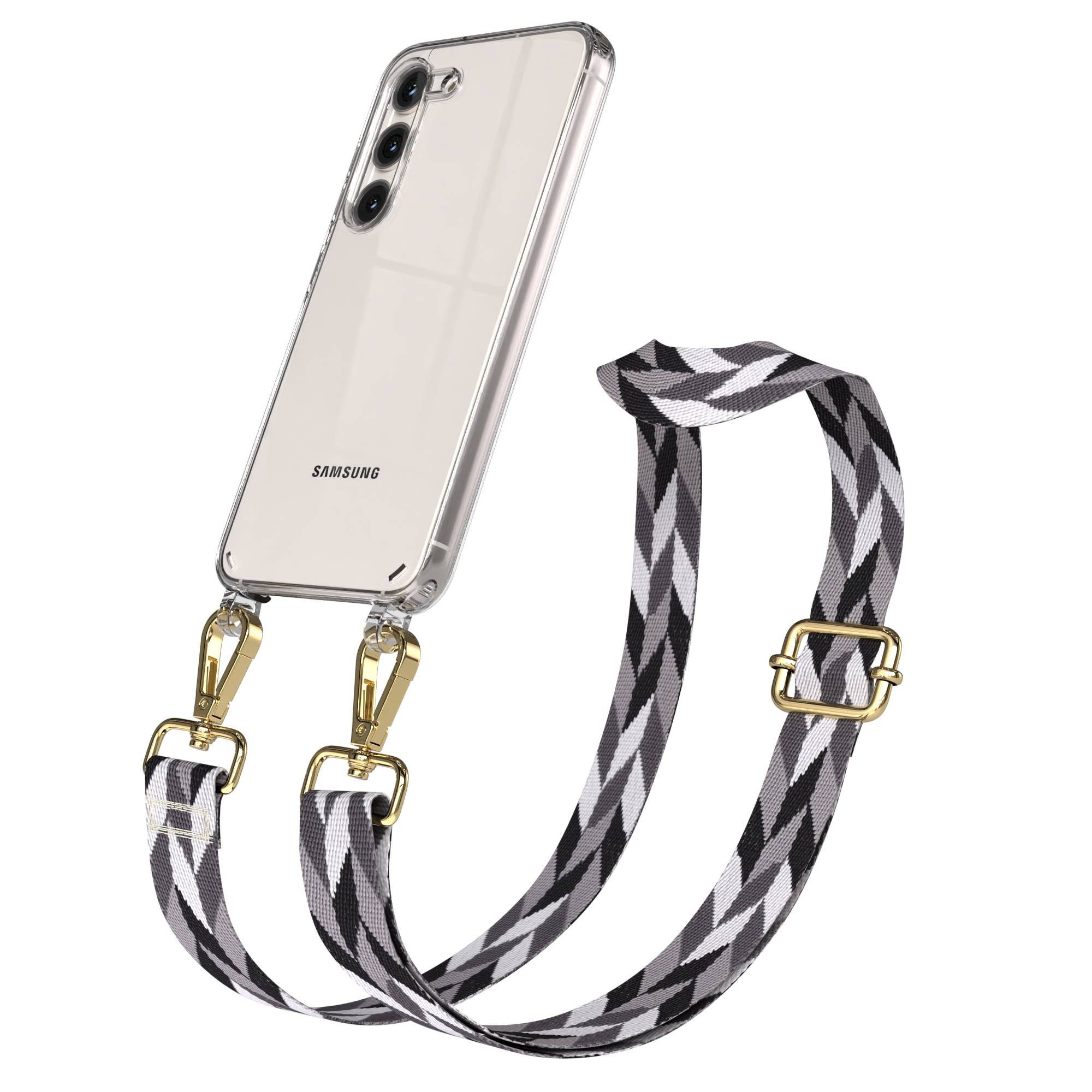 EAZY CASE Handykette Umhängeband für Samsung Galaxy S23 6,1 Zoll, Handy Grau-Schwarz Mix Necklace Hülle mit langem Band