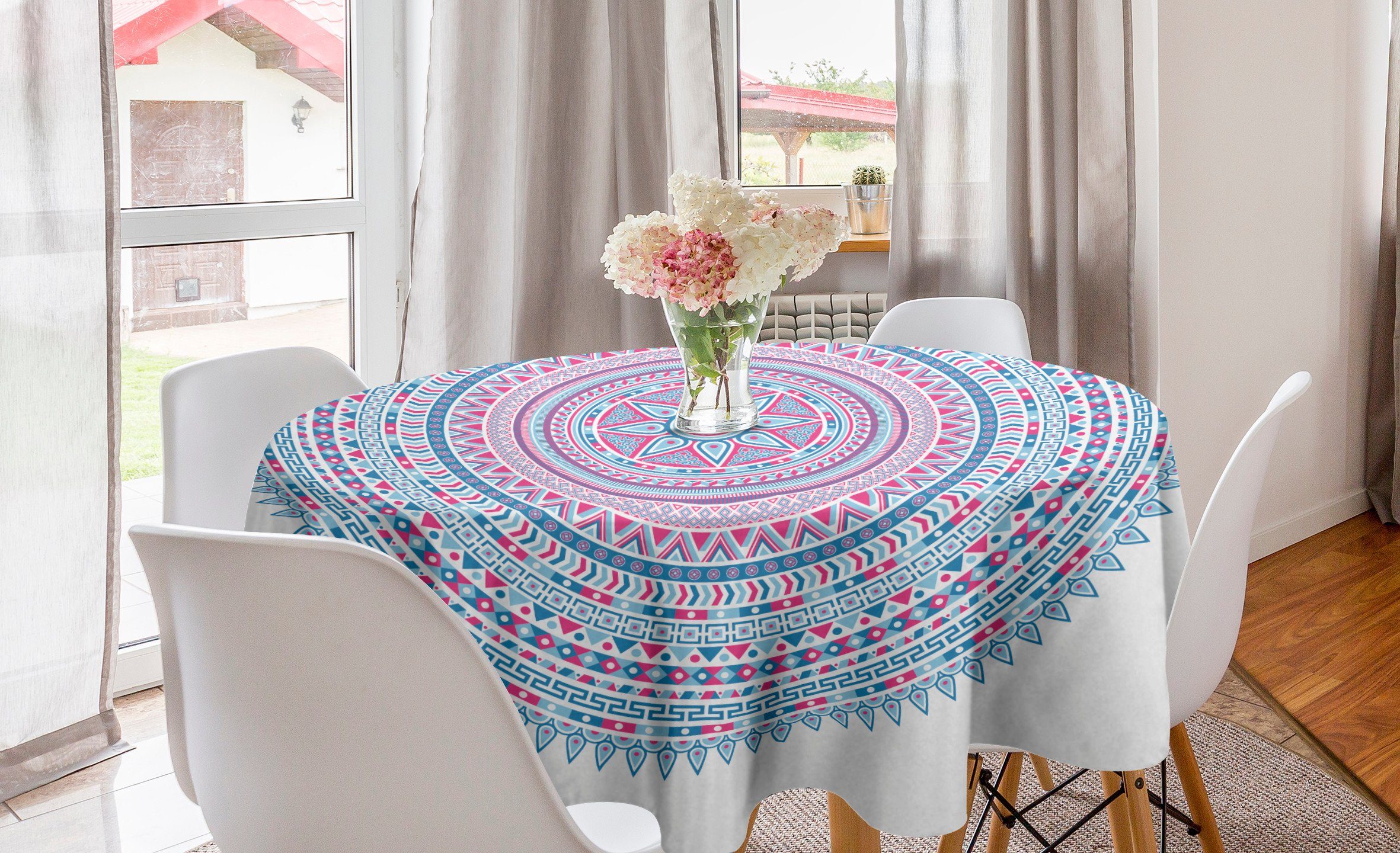 Vintage Abdeckung Kreis Tischdecke Pastellfarbig Blauer Dekoration, Tischdecke Küche Esszimmer Mandala Abakuhaus für