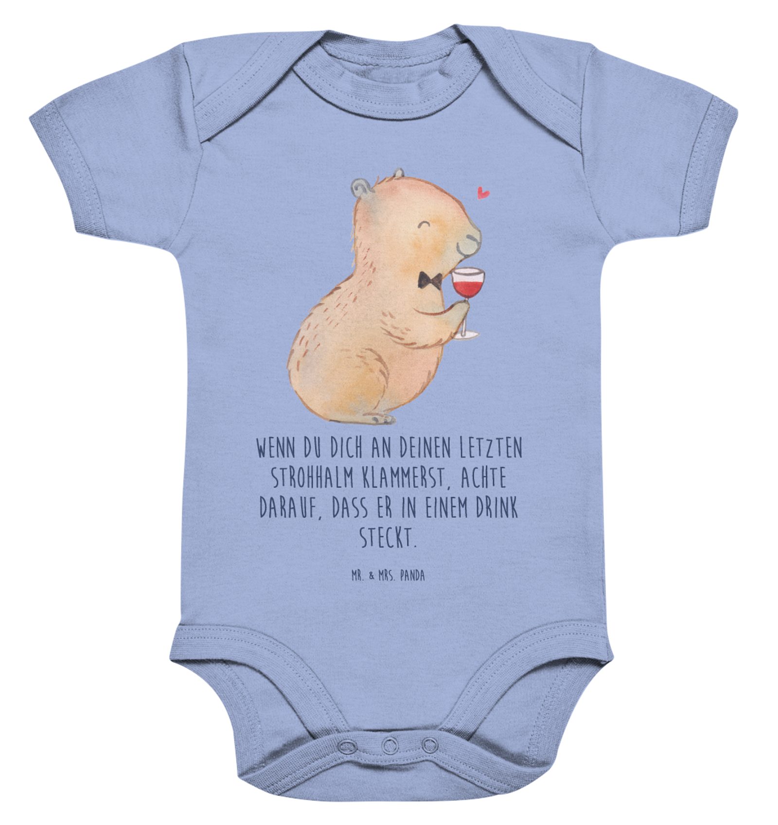 Mr. & Mrs. Panda Strampler 12. - 18. Monat Capybara Wein - Dusty Blue - Geschenk, Strampler, Gut (1-tlg)