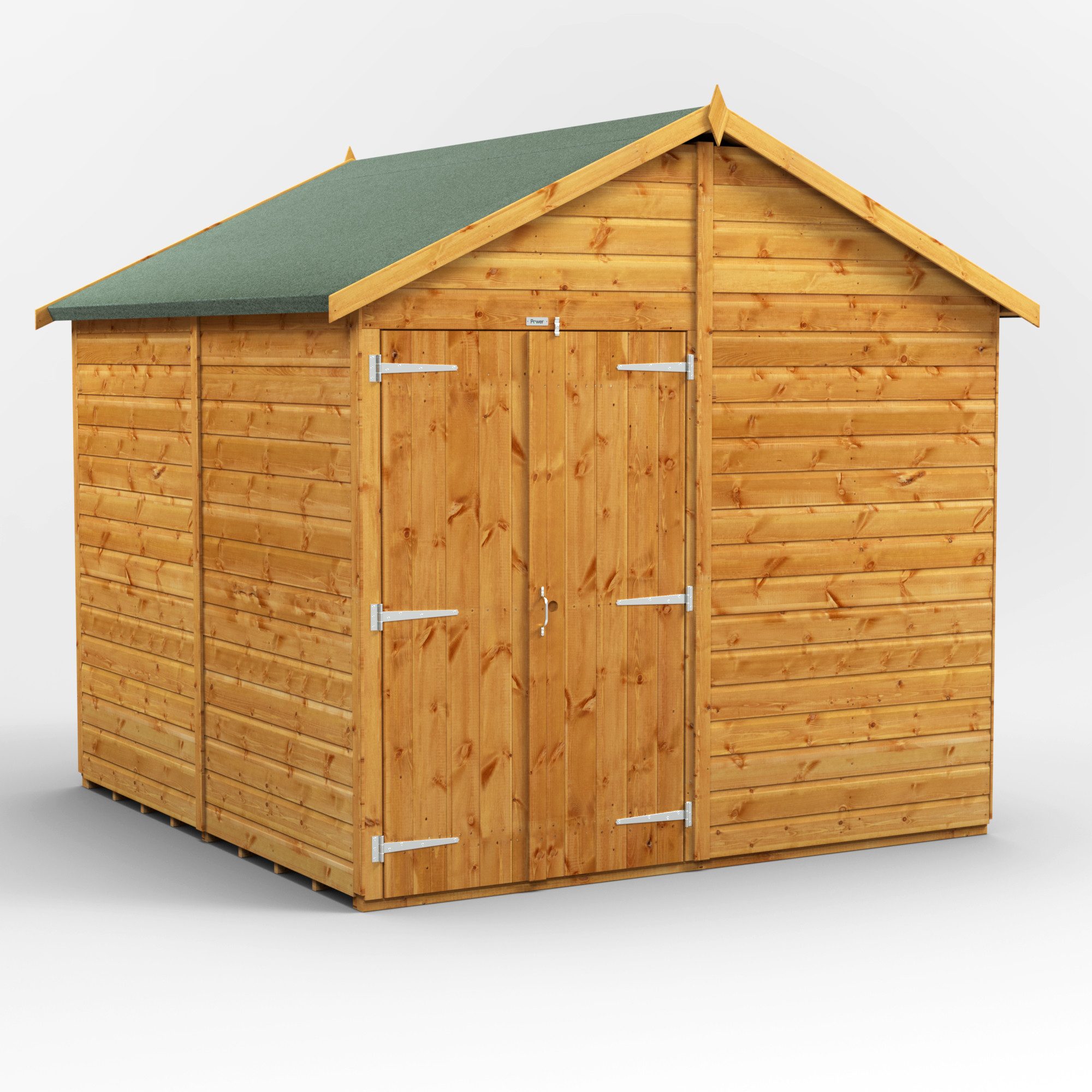 Powersheds Gartenhaus mit Satteldach aus Nut- und Feder Vollholz mit Doppeltür ohne Fenster, BxT: 240x240 cm, (Polyester-verstärkte Dachpappe, gehärtetes Glas, hochwertiges Holz), Hochwertiges Holz