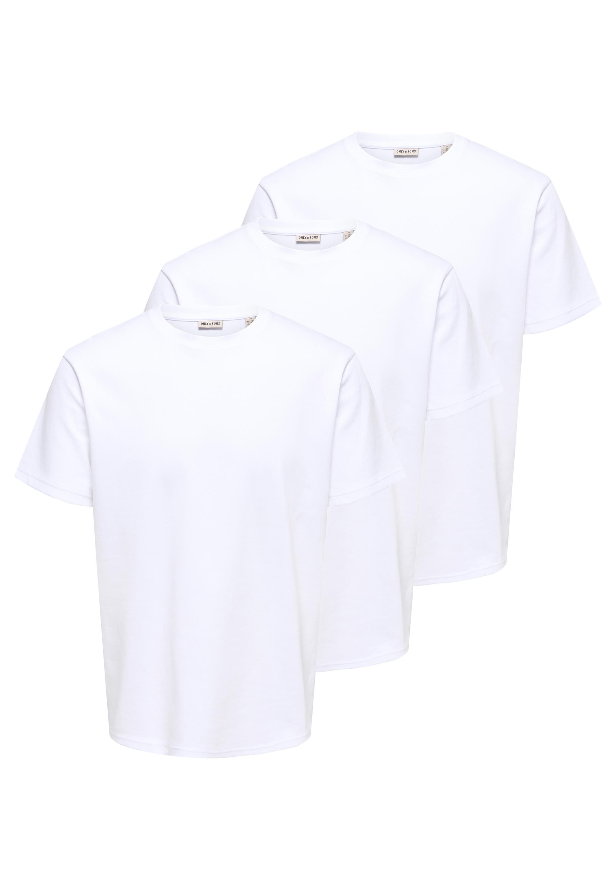 ONLY & SONS T-Shirt 3er Pack Caspian (Spar-Set, 3-tlg) T-Shirt - Baumwolle - Blickdicht - Elastisches Material