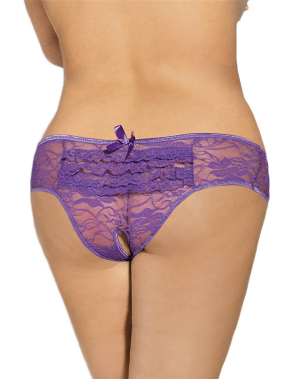 Lau-Fashion Panty-Ouvert Offen Spitze Blumen Transparent Unterhose Slip Dessous S M L XL